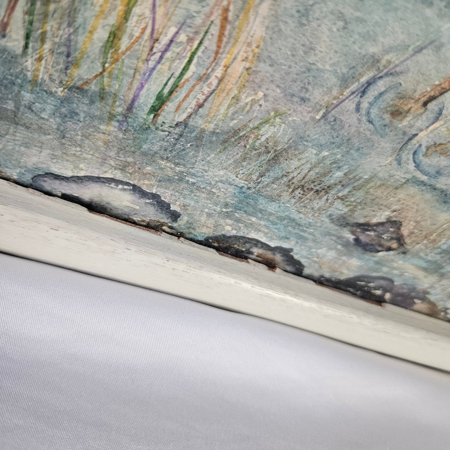 Original Watercolor Painting of a Blue Heron in wooden frame