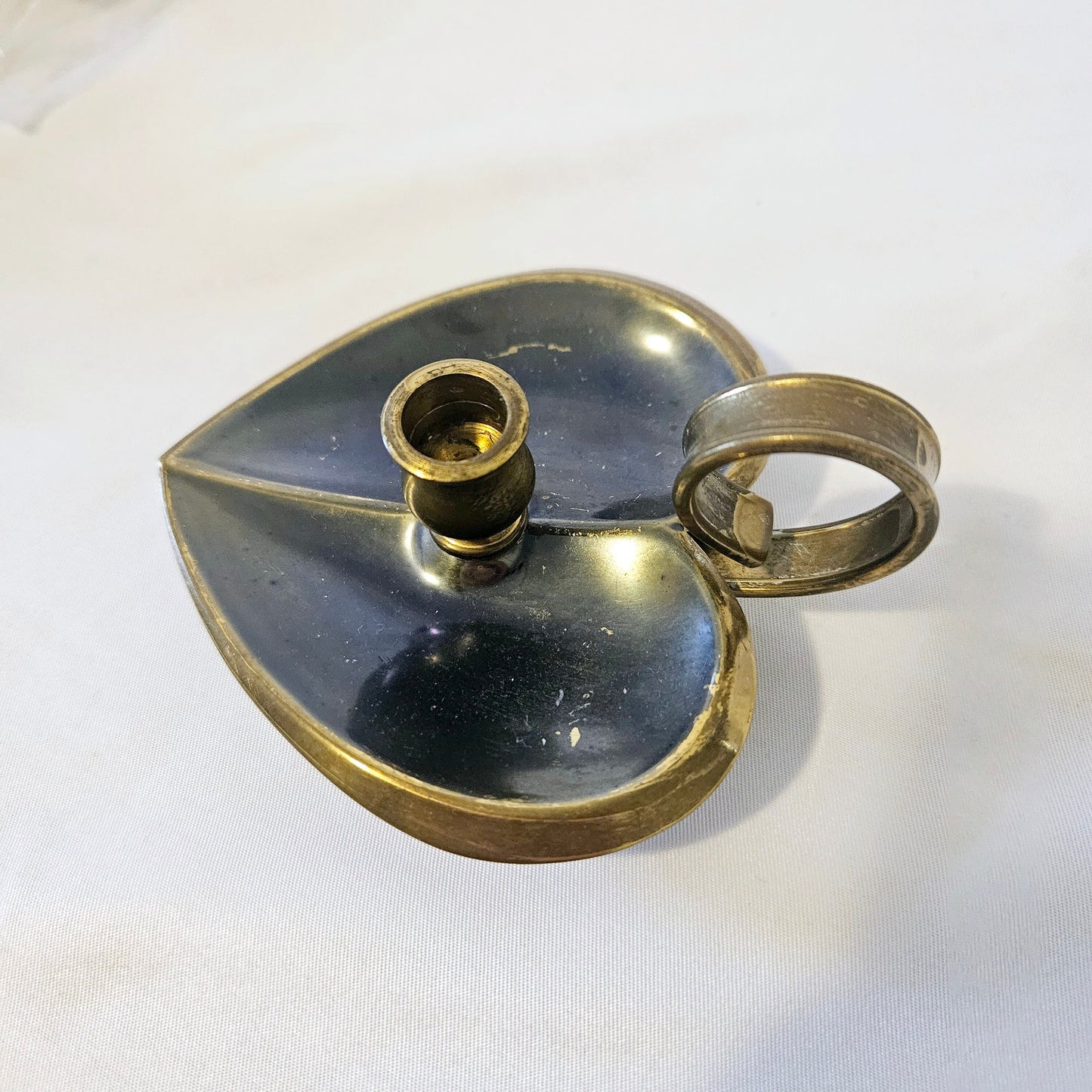 Vintage Heart Shaped Chamber Candle Holder Solid Brass