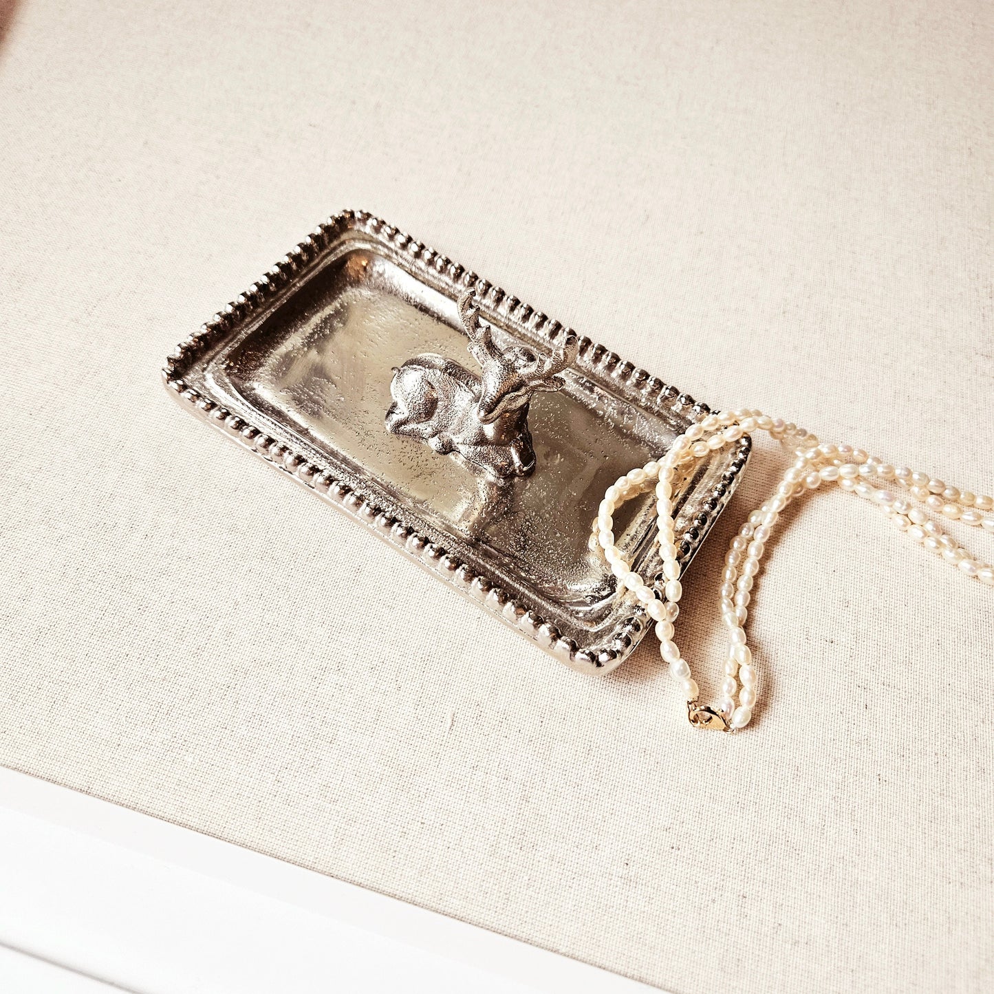 Vintage Collector's Silver Deer Jewelry Tray / Nut Tray