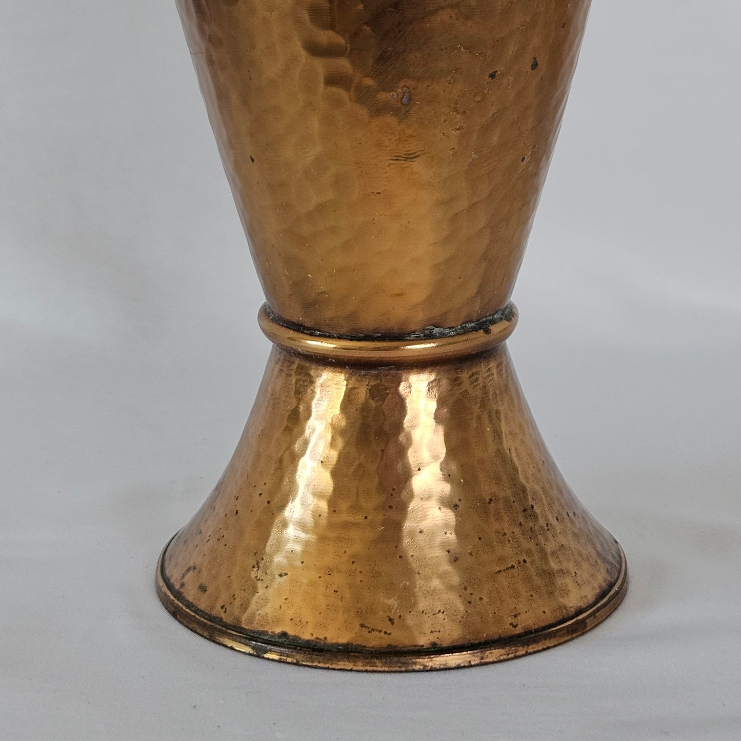 Vtg Handmade Hammered Copper Vase with Deer and Ornamental Details