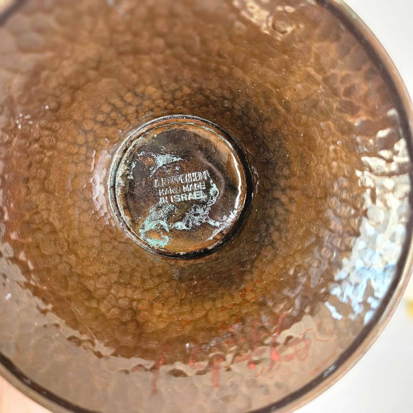 Vtg Handmade Hammered Copper Vase with Deer and Ornamental Details
