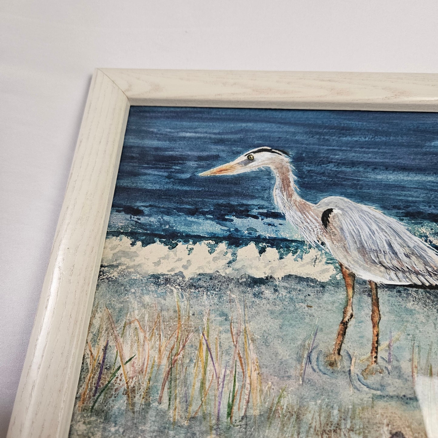 Original Watercolor Painting of a Blue Heron in wooden frame