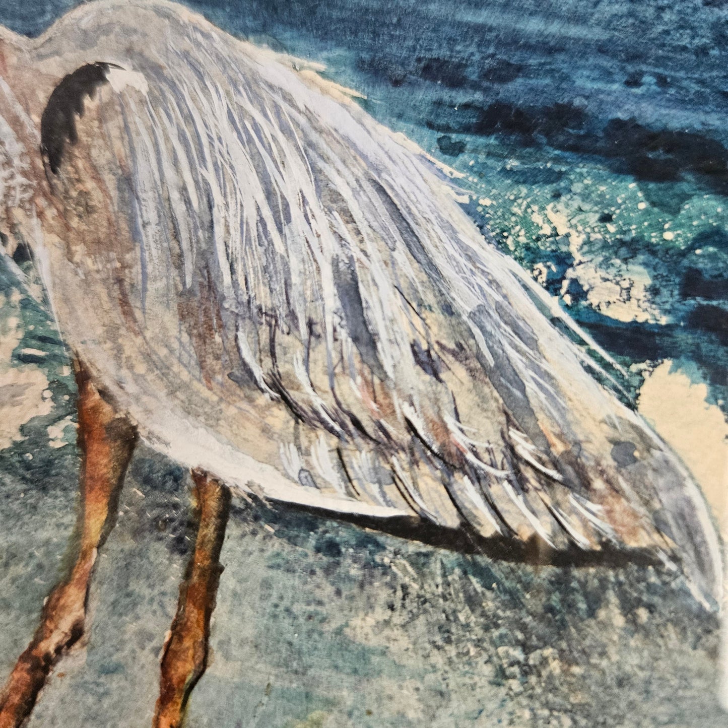 Original Watercolor Painting of a Blue Heron in wooden frame