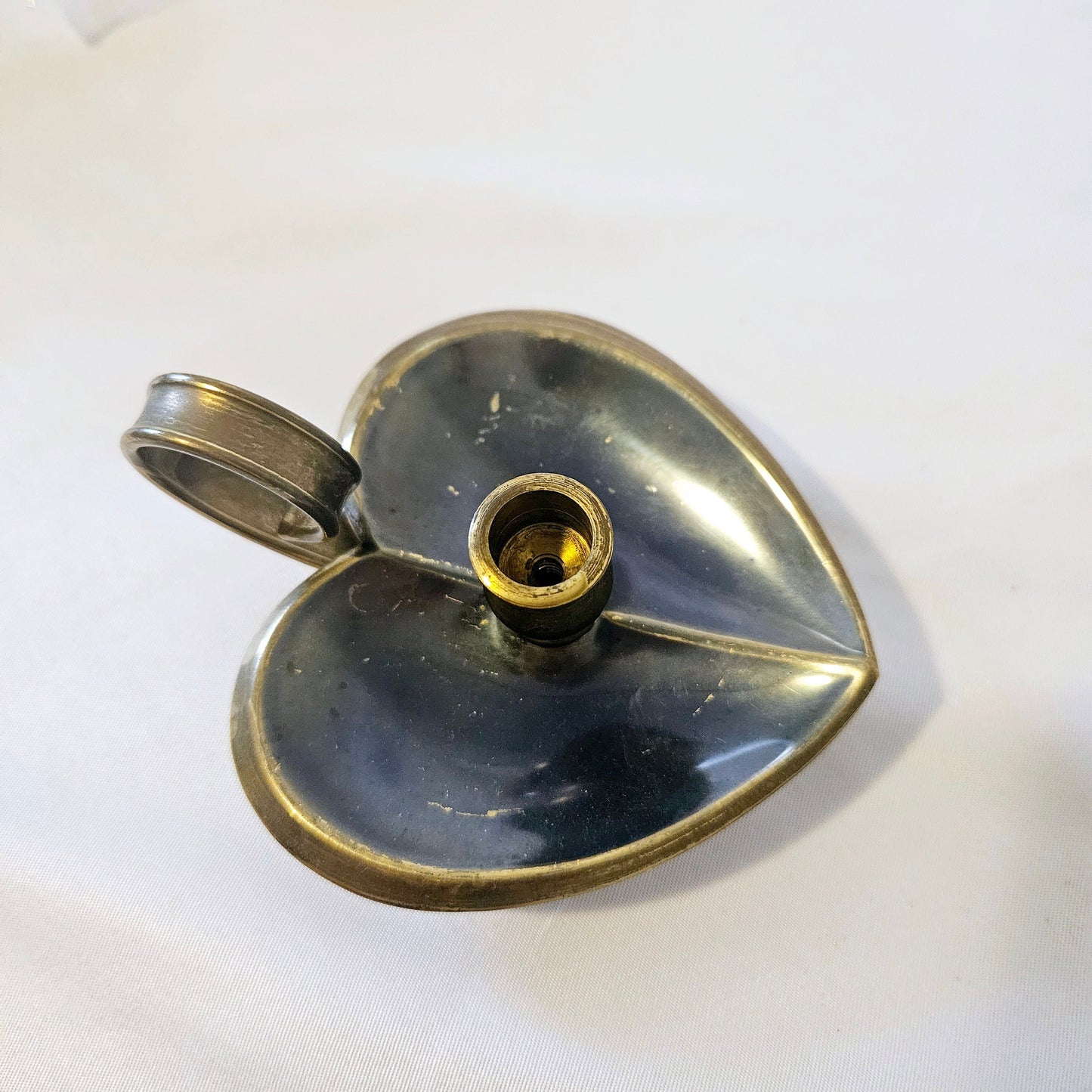 Vintage Heart Shaped Chamber Candle Holder Solid Brass