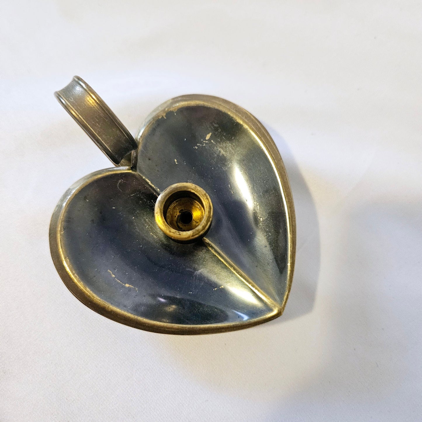 Vintage Heart Shaped Chamber Candle Holder Solid Brass