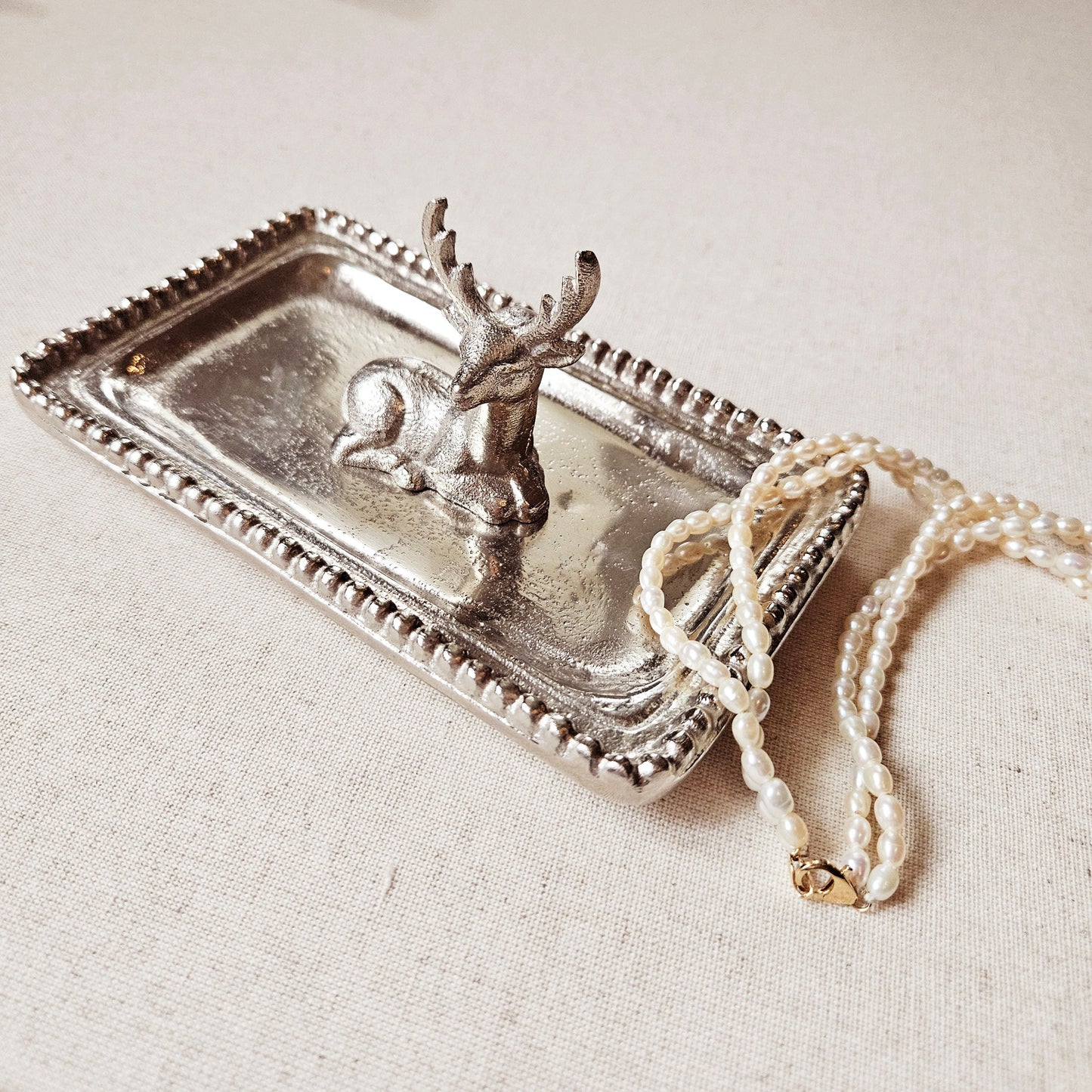Vintage Collector's Silver Deer Jewelry Tray / Nut Tray