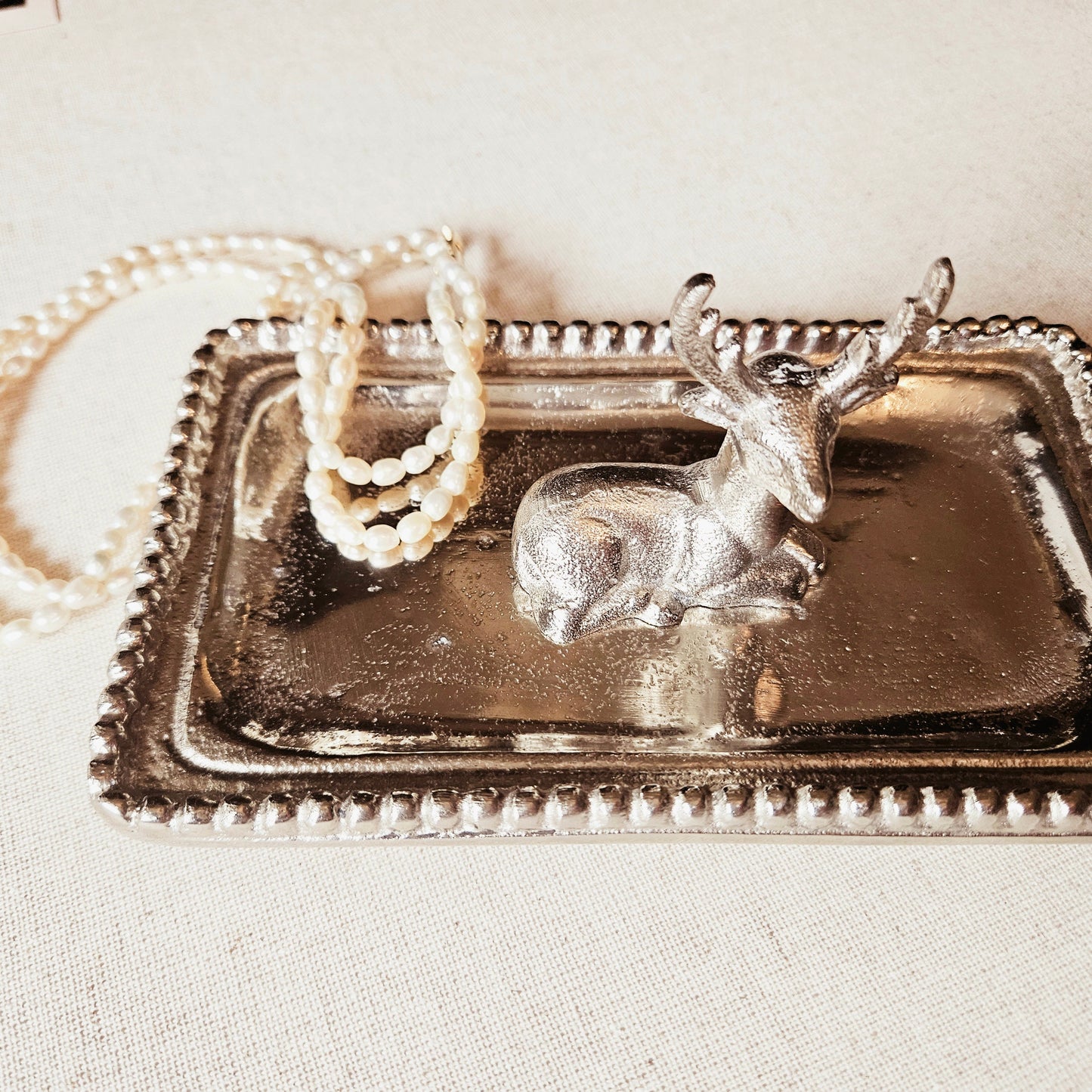 Vintage Collector's Silver Deer Jewelry Tray / Nut Tray