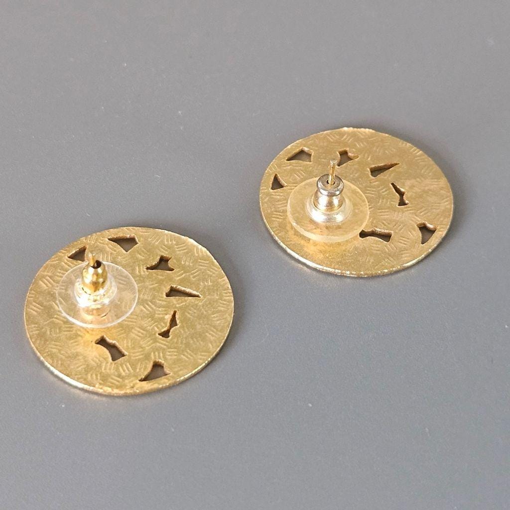 Vintage Abstract Red Hibiscus Floral Circle Stud Earrings