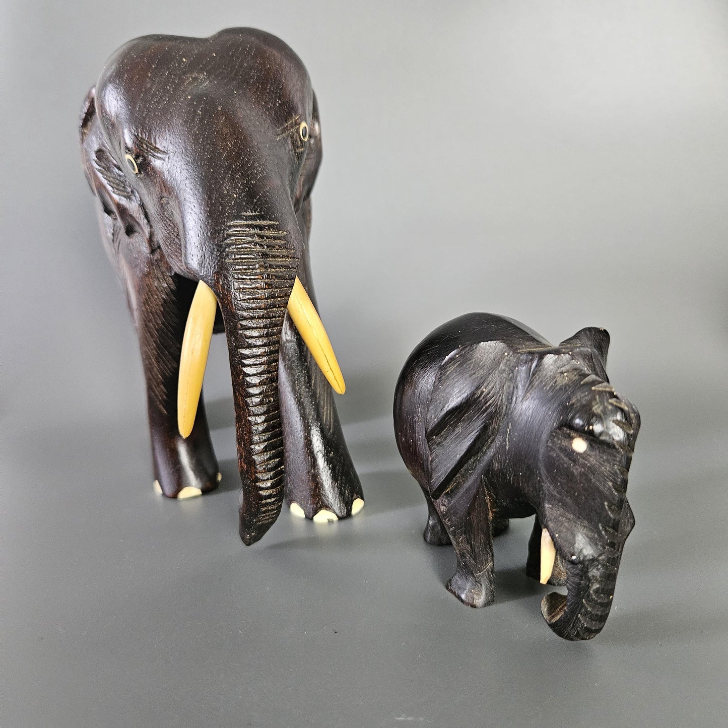 Pair of Hand Carved Wooden Elephant Statue
