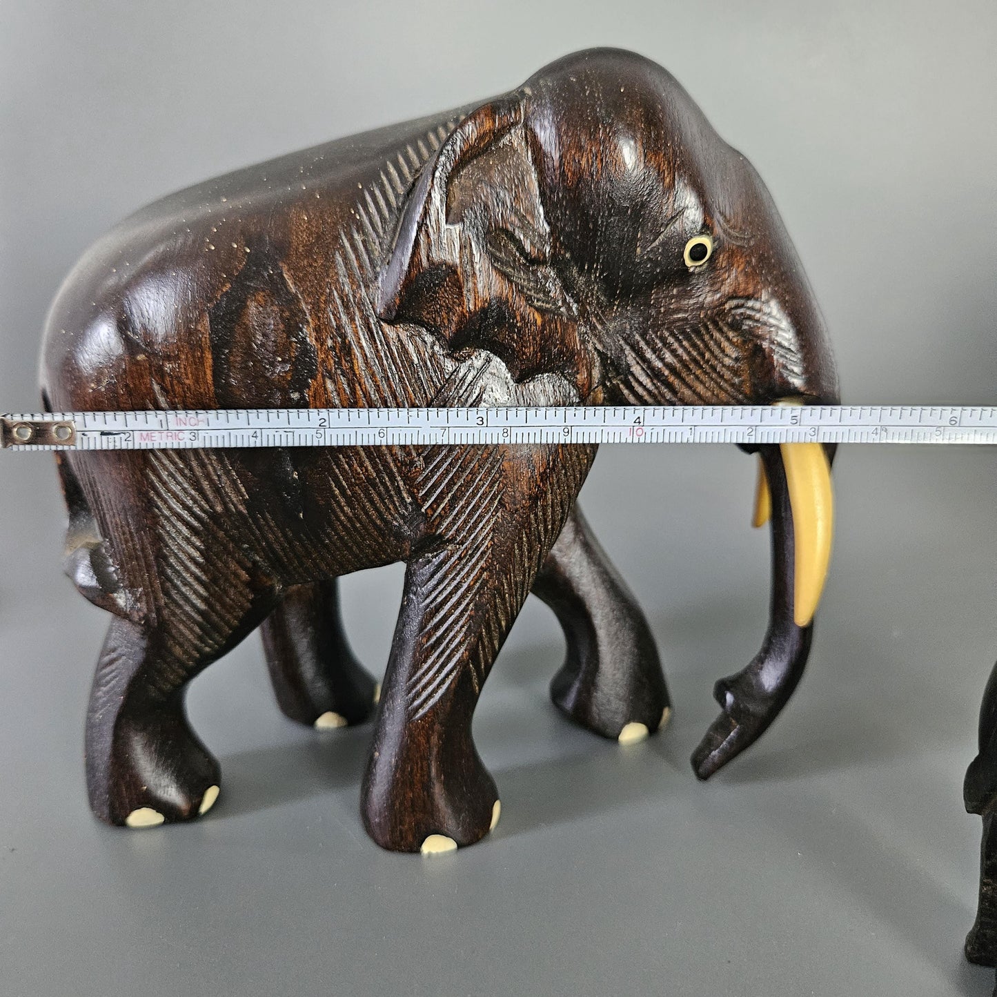 Pair of Hand Carved Wooden Elephant Statue