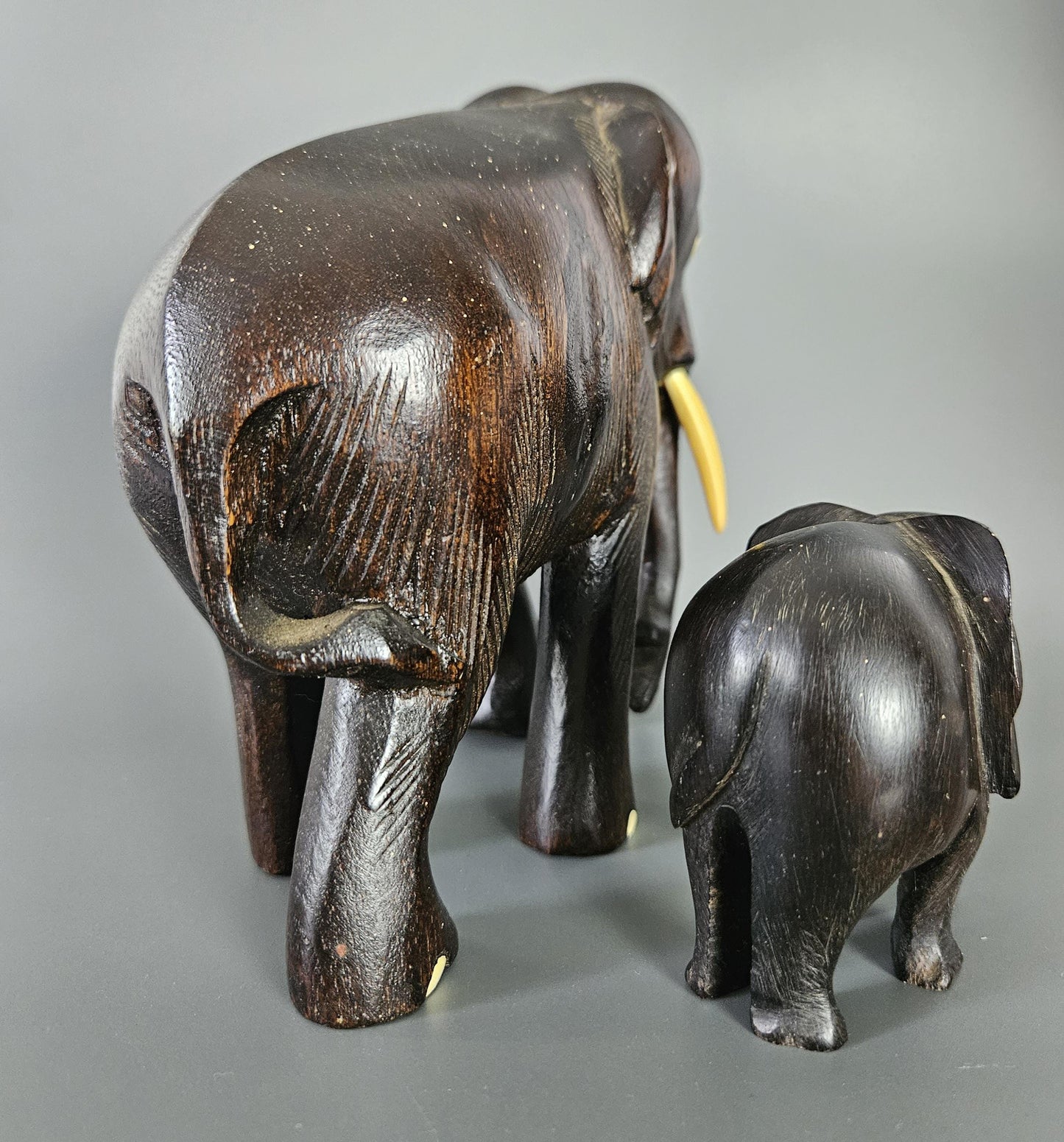 Pair of Hand Carved Wooden Elephant Statue