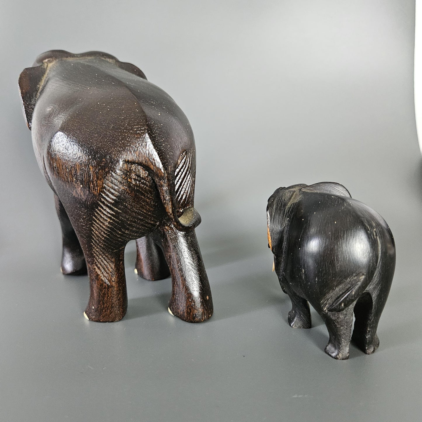 Pair of Hand Carved Wooden Elephant Statue