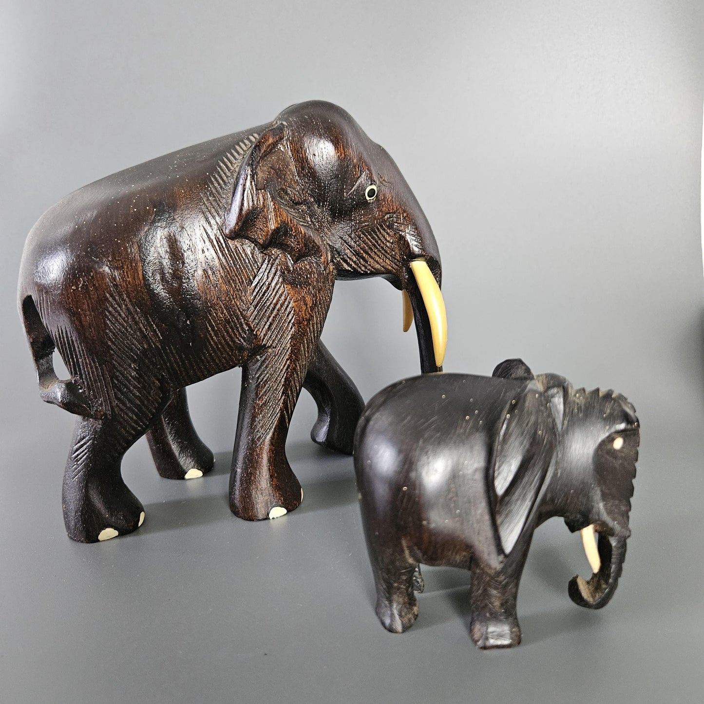 Pair of Hand Carved Wooden Elephant Statue