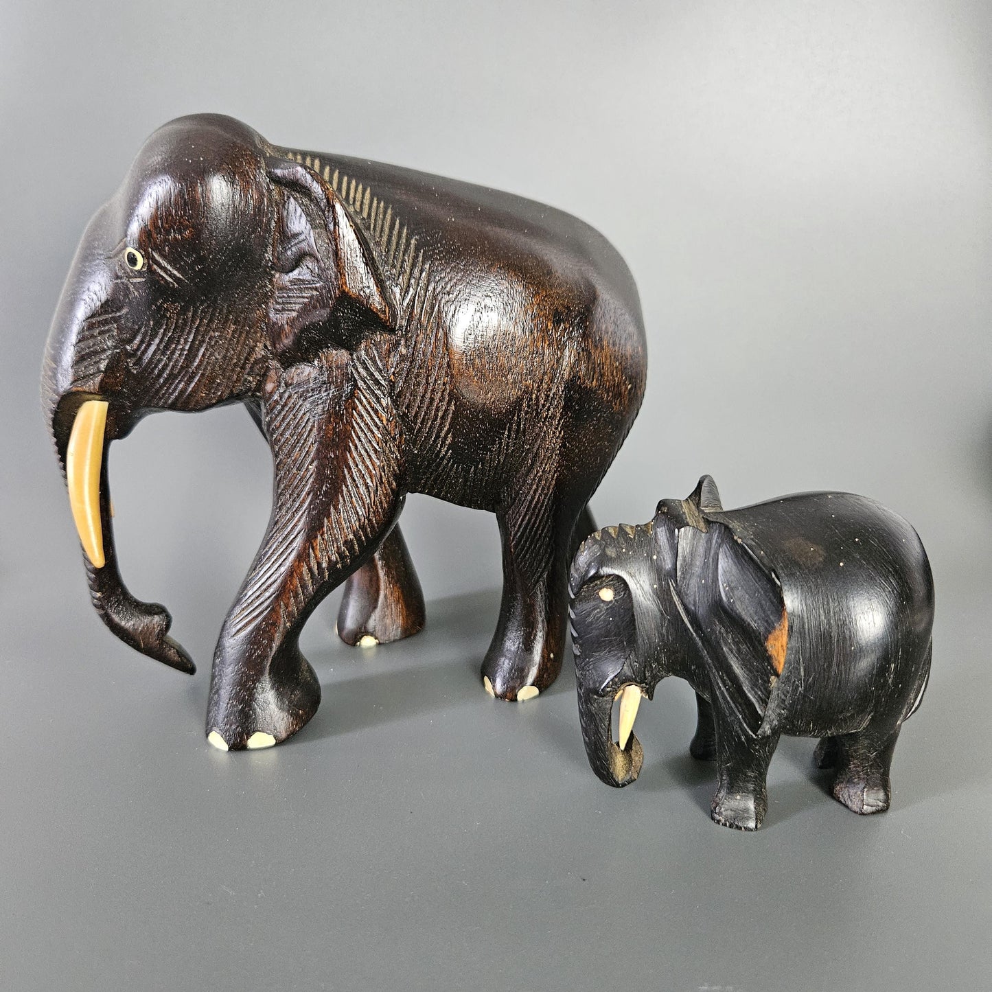 Pair of Hand Carved Wooden Elephant Statue