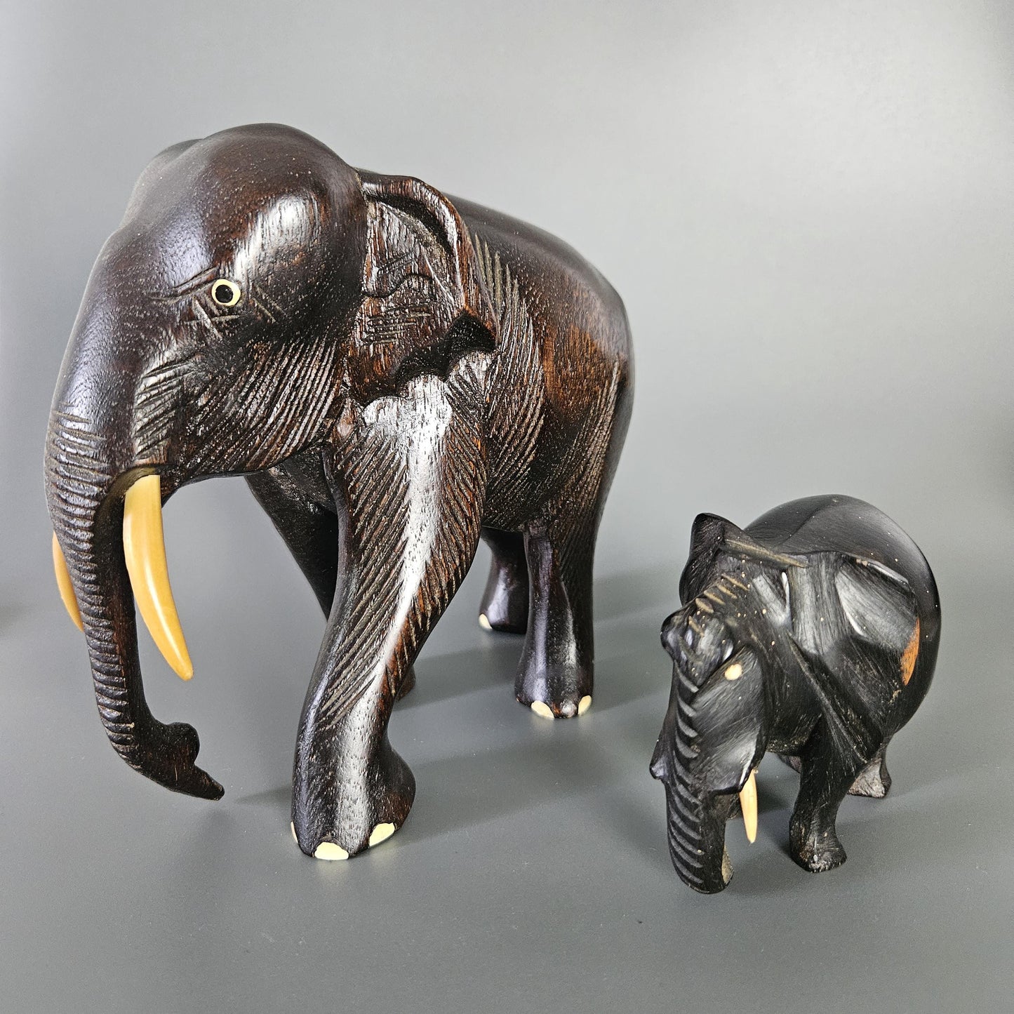 Pair of Hand Carved Wooden Elephant Statue
