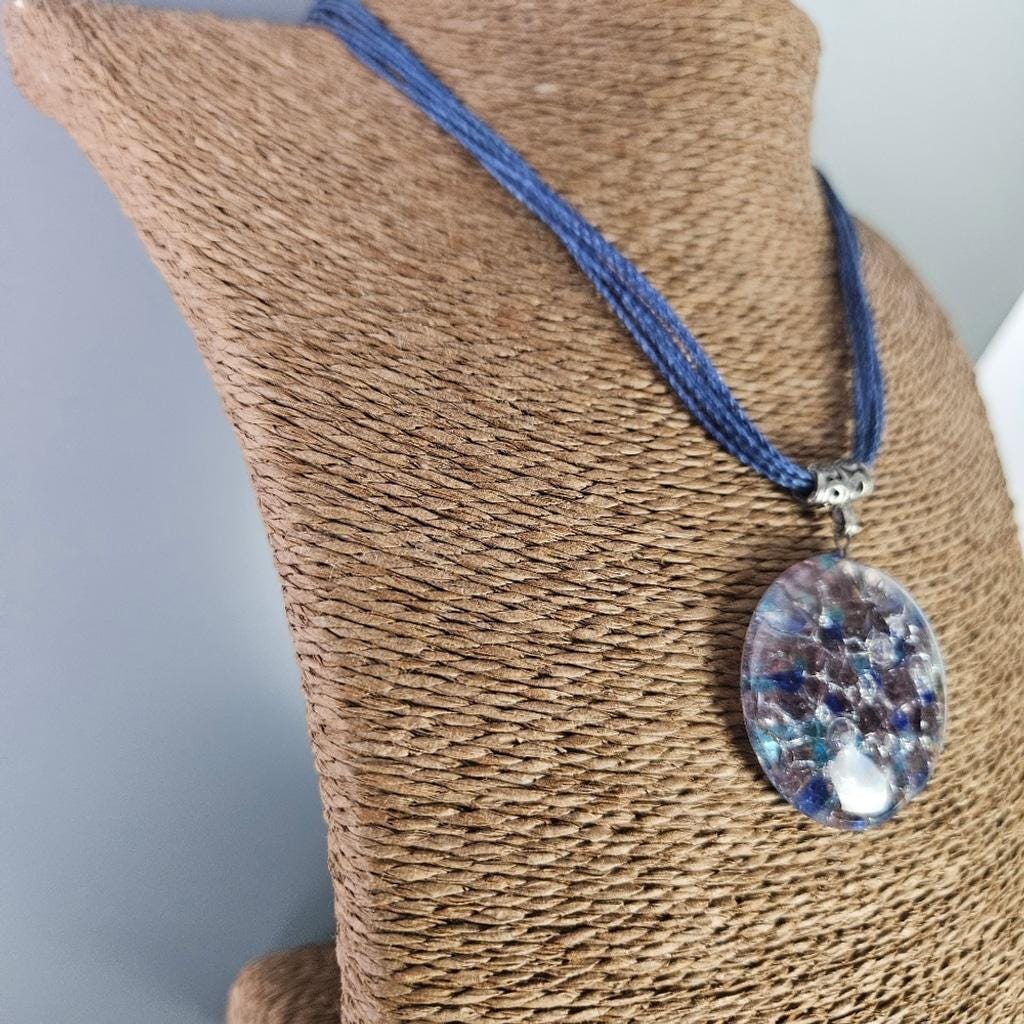 Round Blue Glass Pendant Necklace