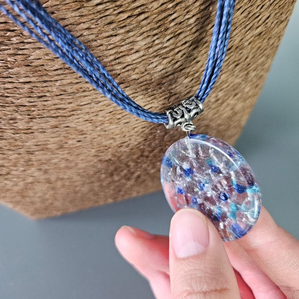 Round Blue Glass Pendant Necklace