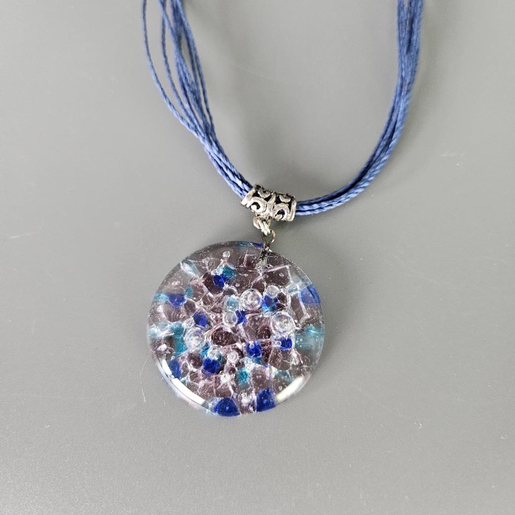 Round Blue Glass Pendant Necklace