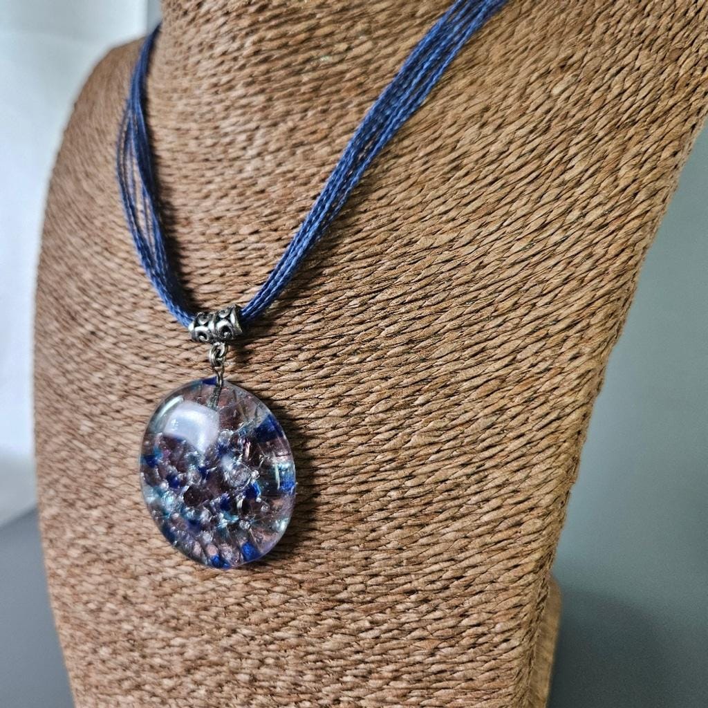 Round Blue Glass Pendant Necklace
