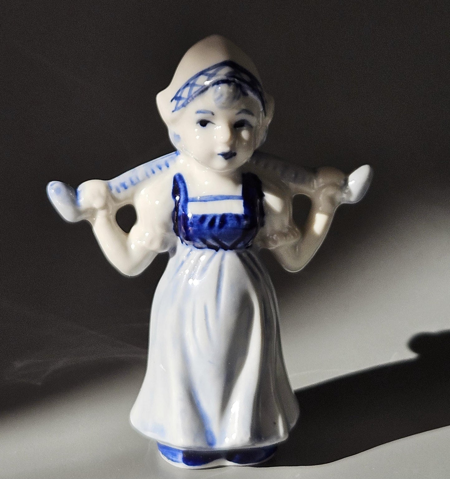 Vintage Delft Blue & White Porcelain Dutch Girl Water Carrier