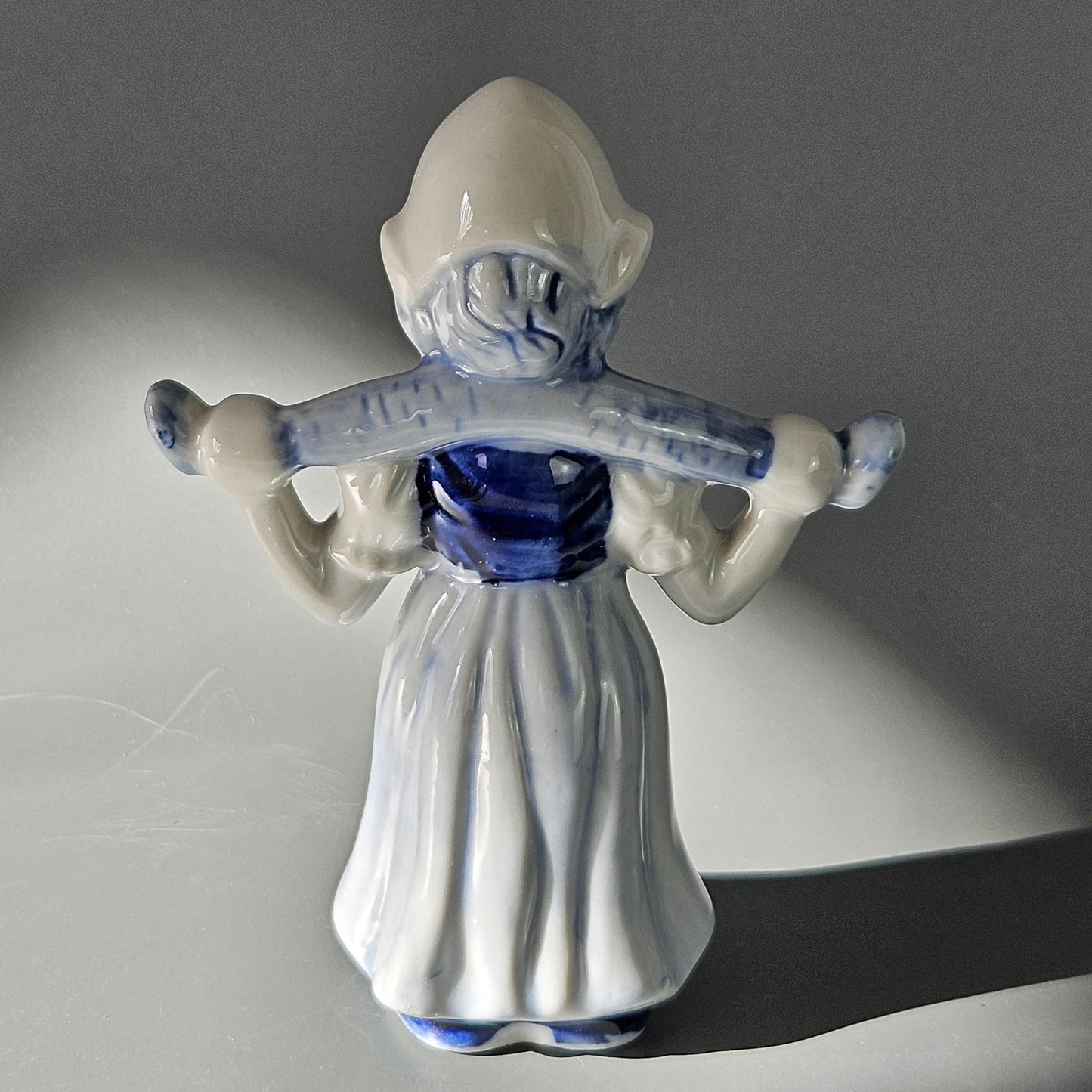 Vintage Delft Blue & White Porcelain Dutch Girl Water Carrier