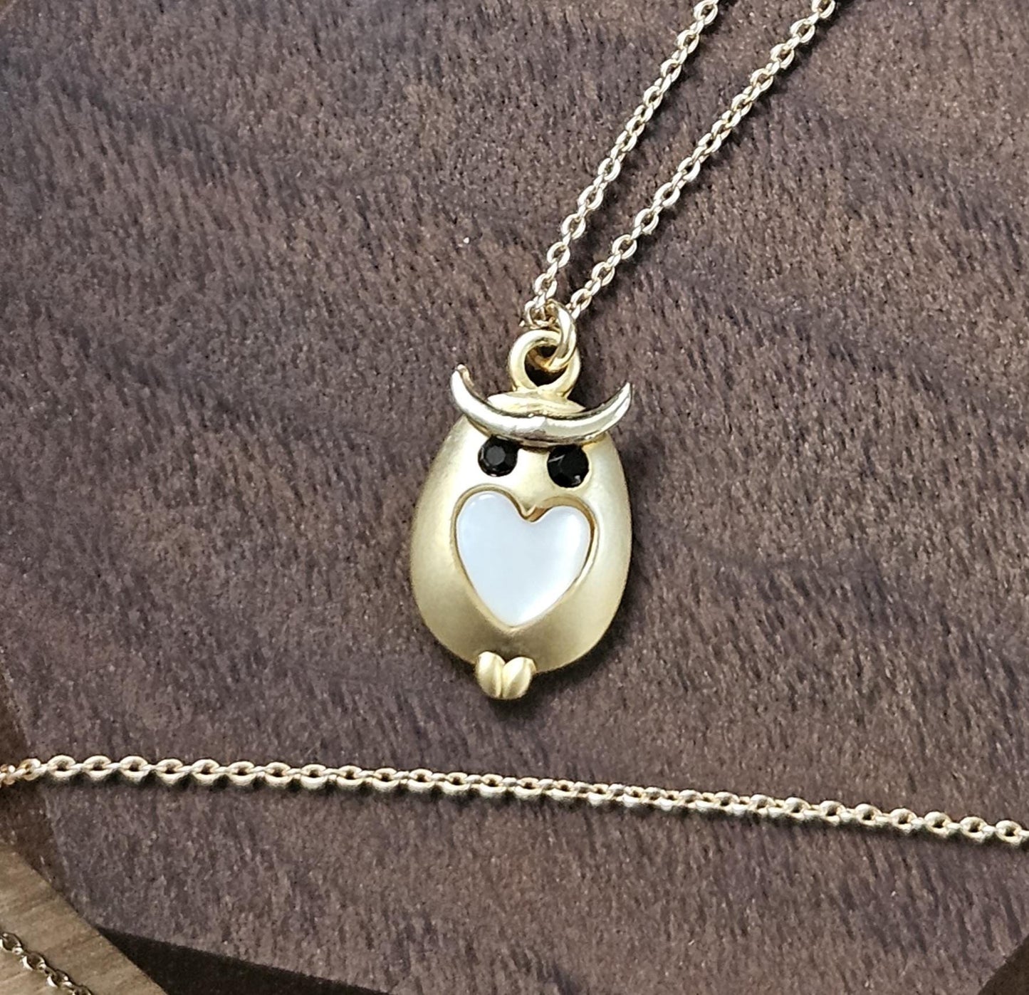 Gold Tone Mini Owl Pendant Necklace with Gemstones