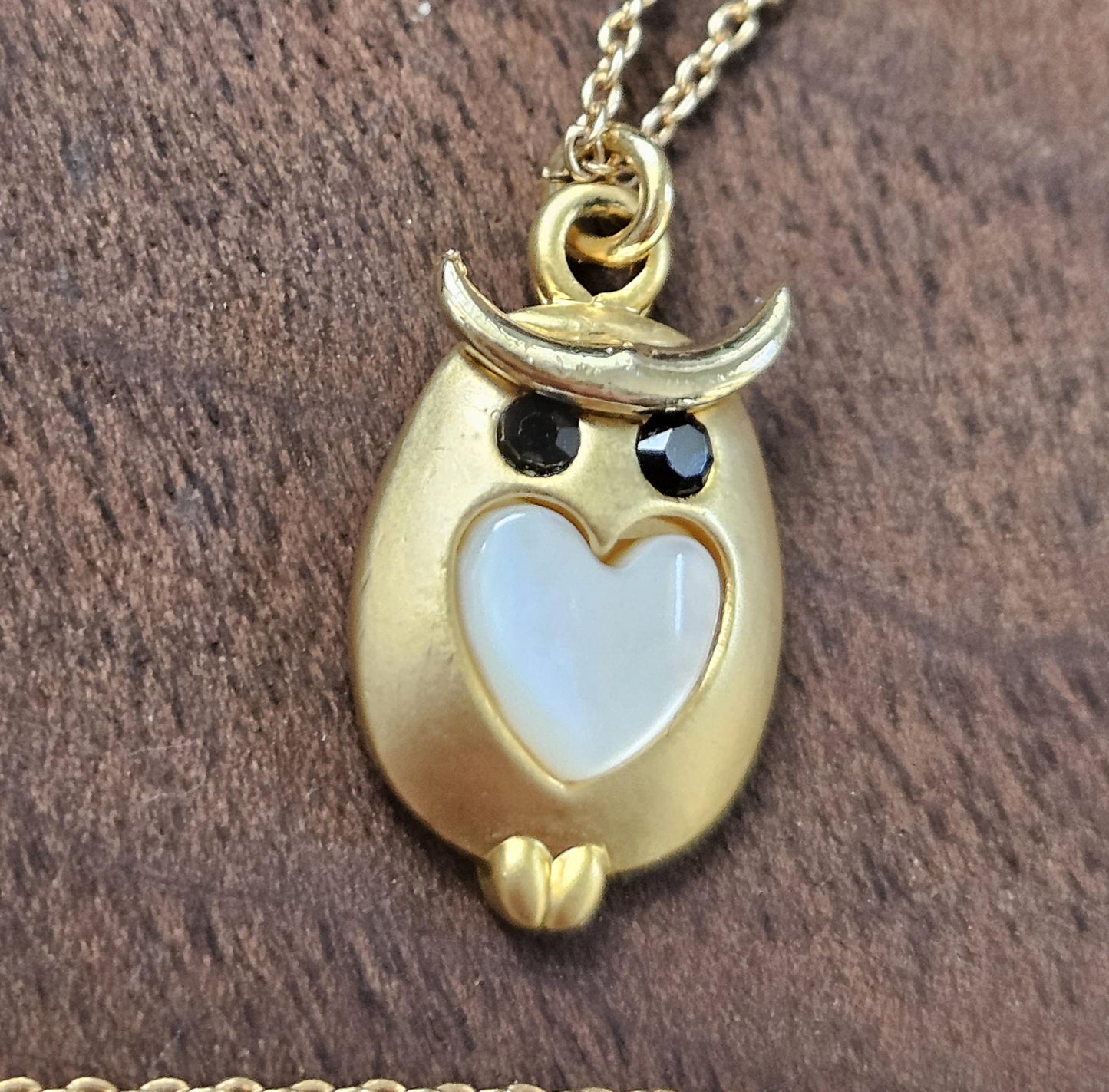 Gold Tone Mini Owl Pendant Necklace with Gemstones