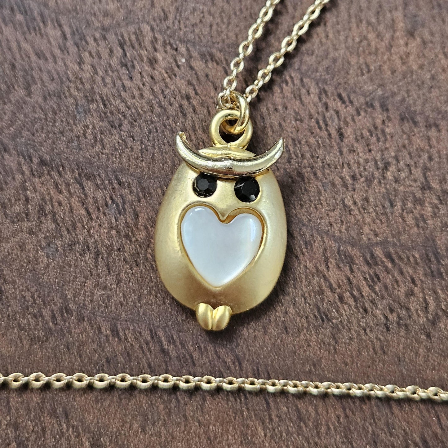 Gold Tone Mini Owl Pendant Necklace with Gemstones