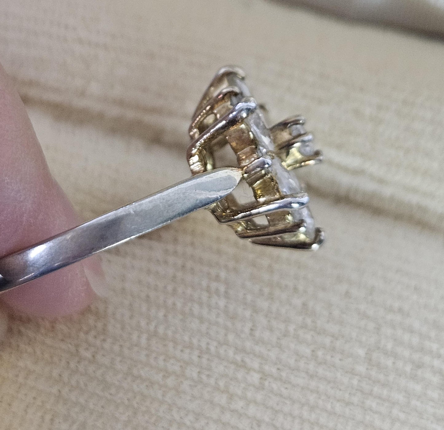 Vintage Flower Ring with CZ, Gold Plated Size 8 Brilliant