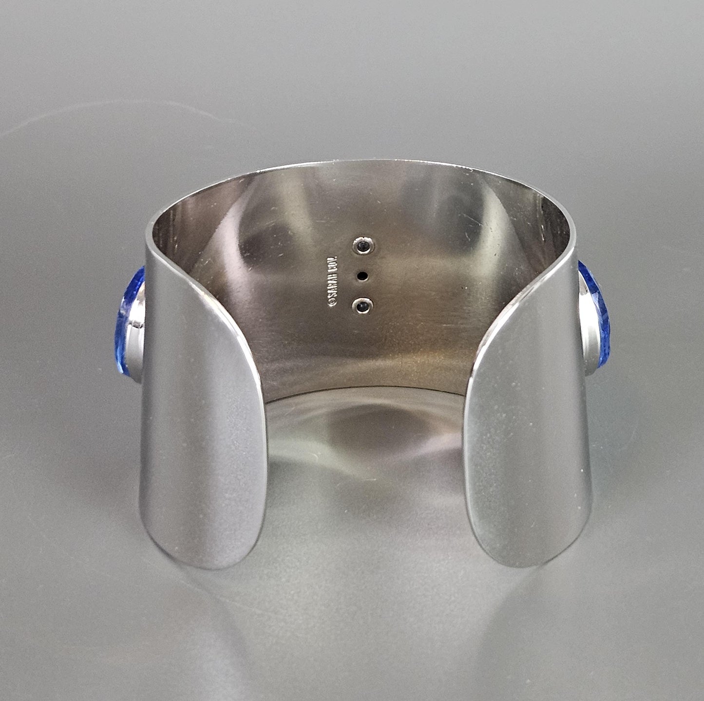 Vintage Sarah Coventry Wide Silver Tone Cuff Confetti Blue Lucite Jewel Bracelet