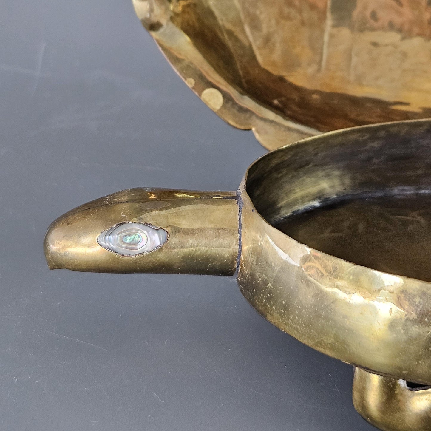 Beautiful Mid Century Brass Inlaid Abalone Tortoise Turtle Box