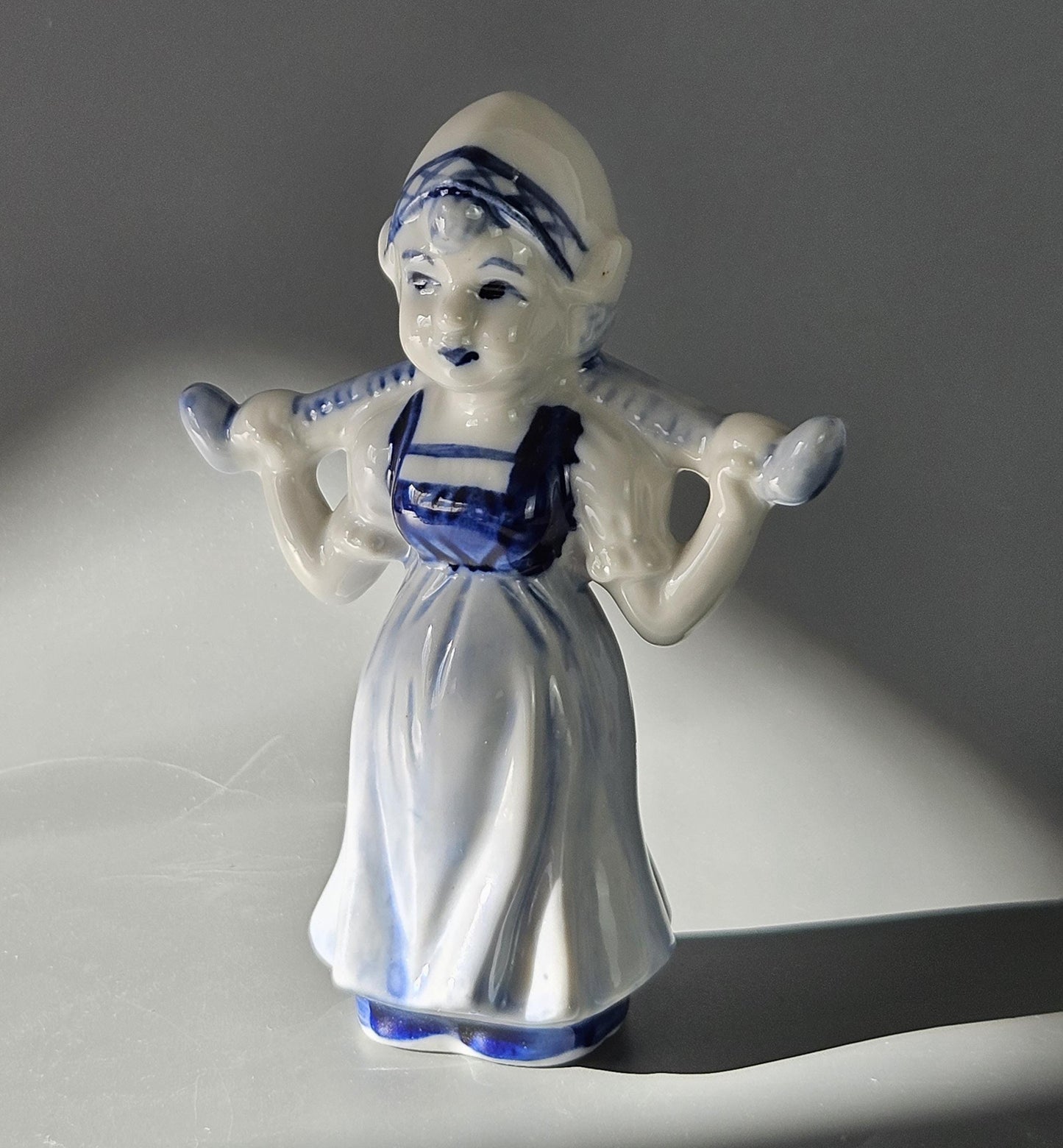Vintage Delft Blue & White Porcelain Dutch Girl Water Carrier