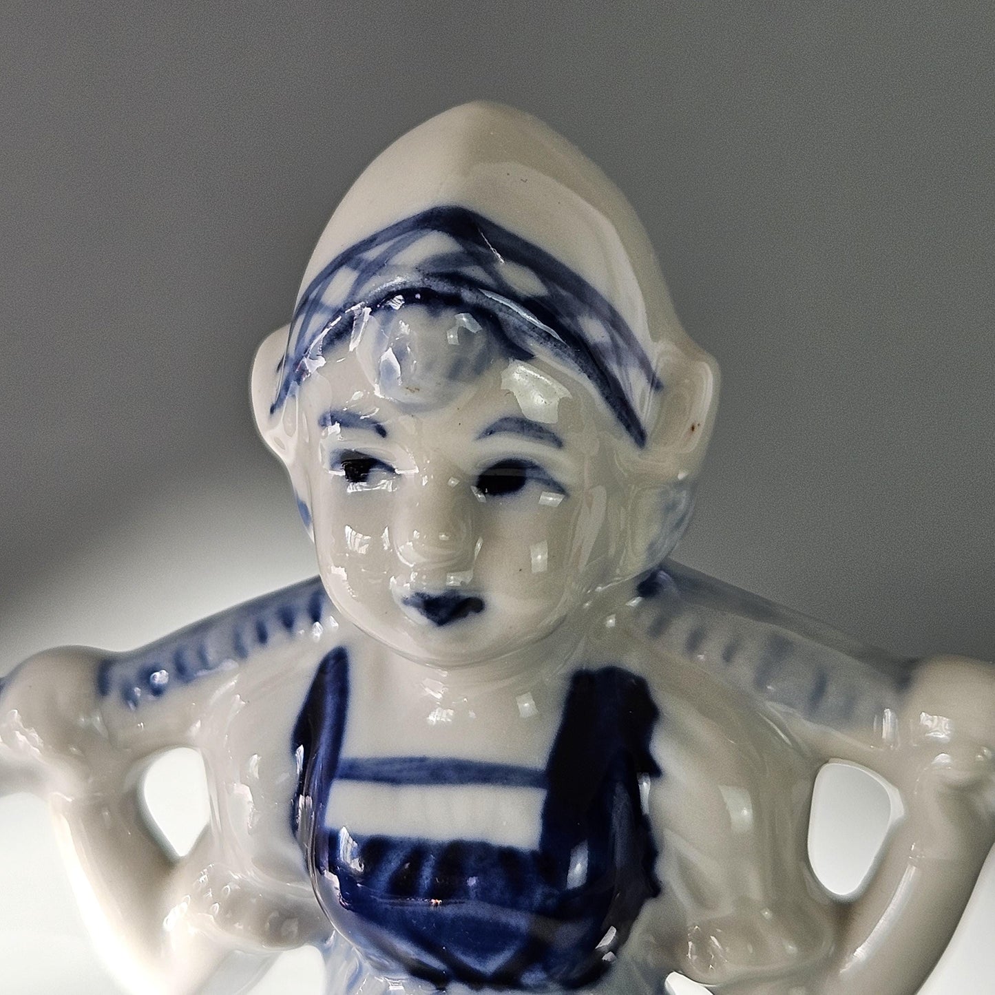 Vintage Delft Blue & White Porcelain Dutch Girl Water Carrier