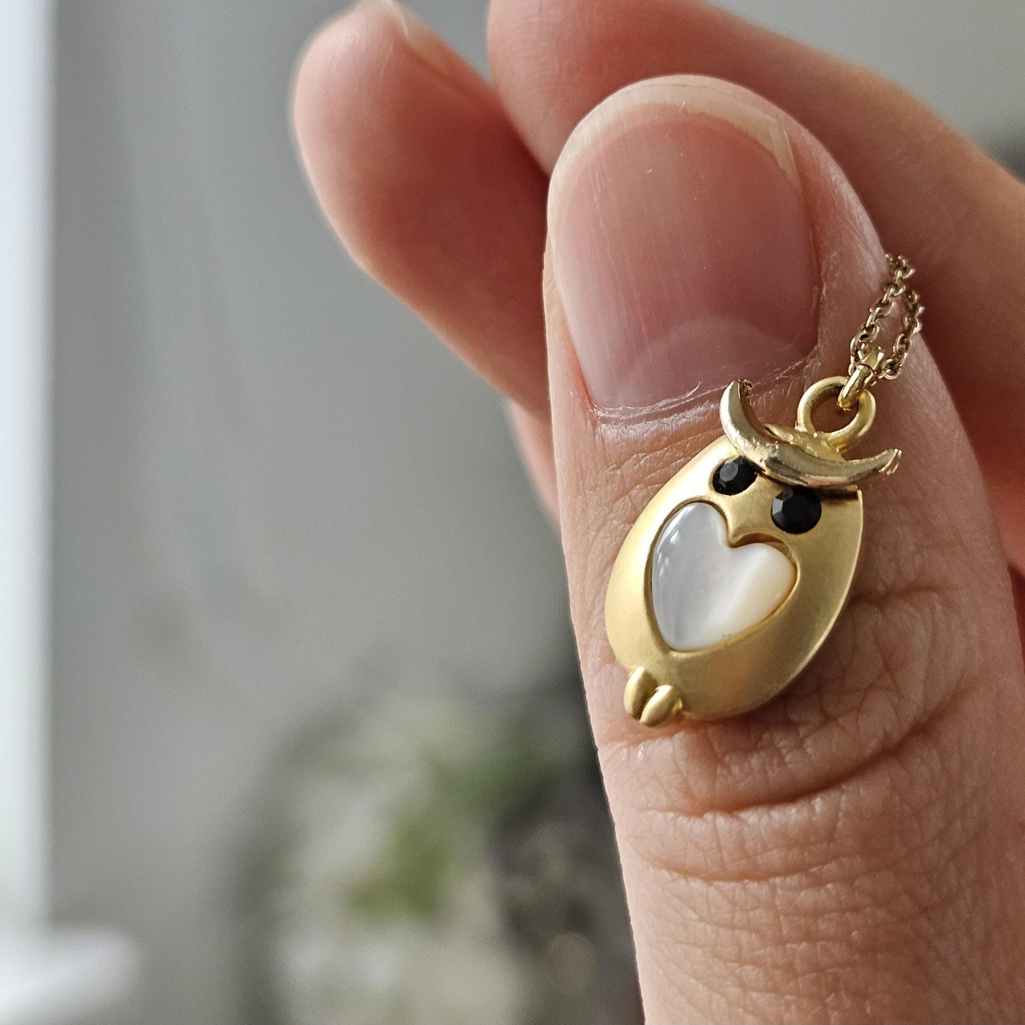 Gold Tone Mini Owl Pendant Necklace with Gemstones