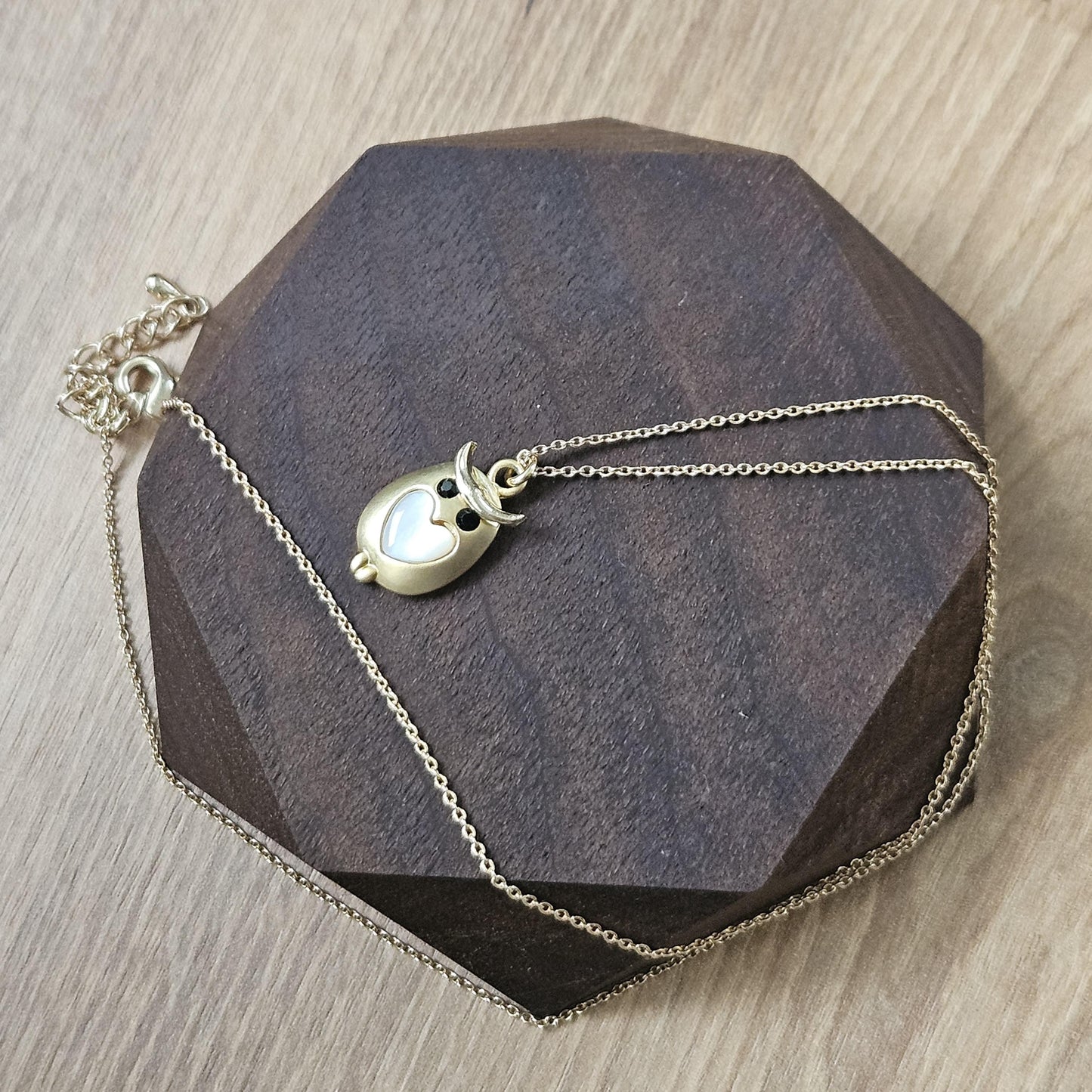 Gold Tone Mini Owl Pendant Necklace with Gemstones