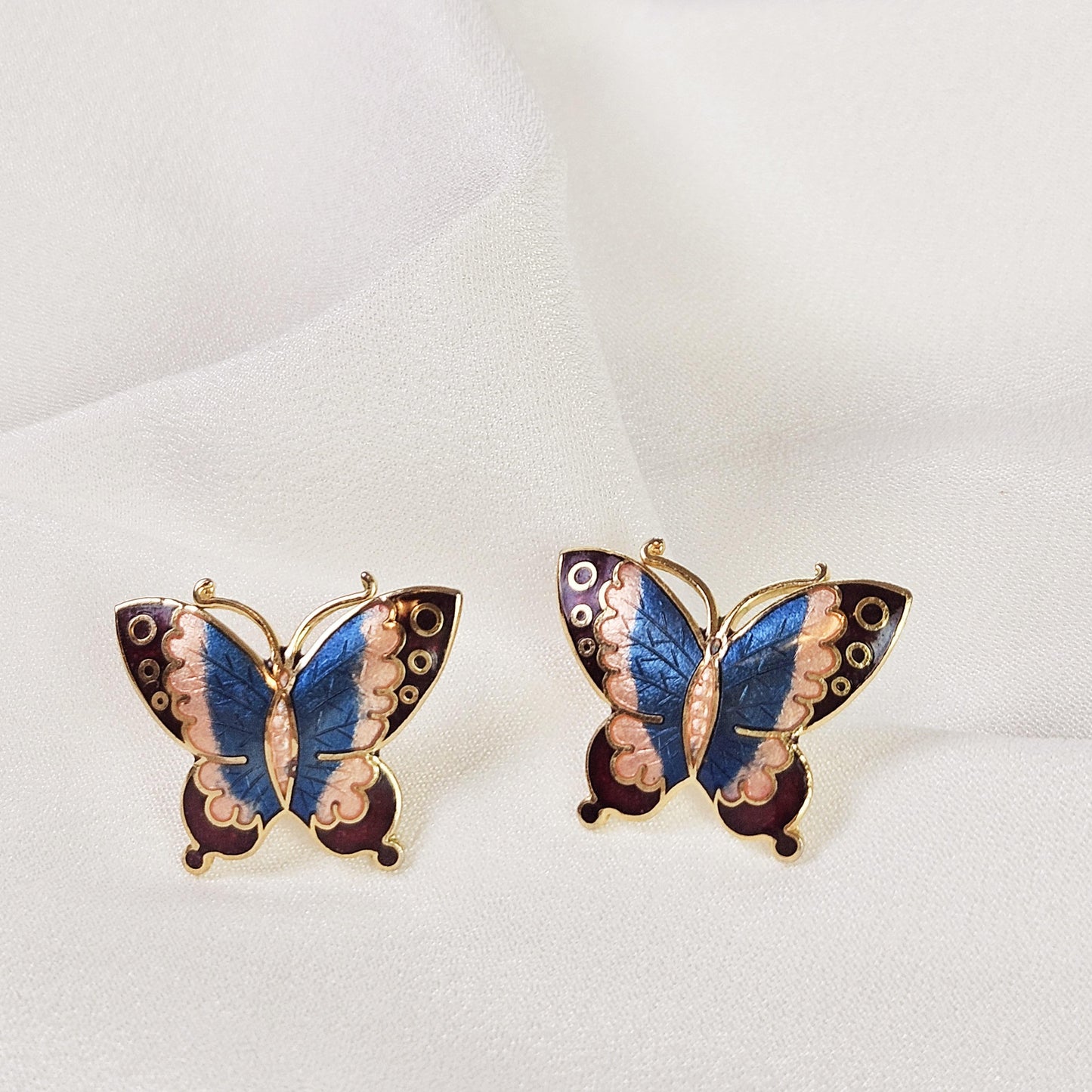 Vintage Enamel Multicolor Butterfly Metal Earrings