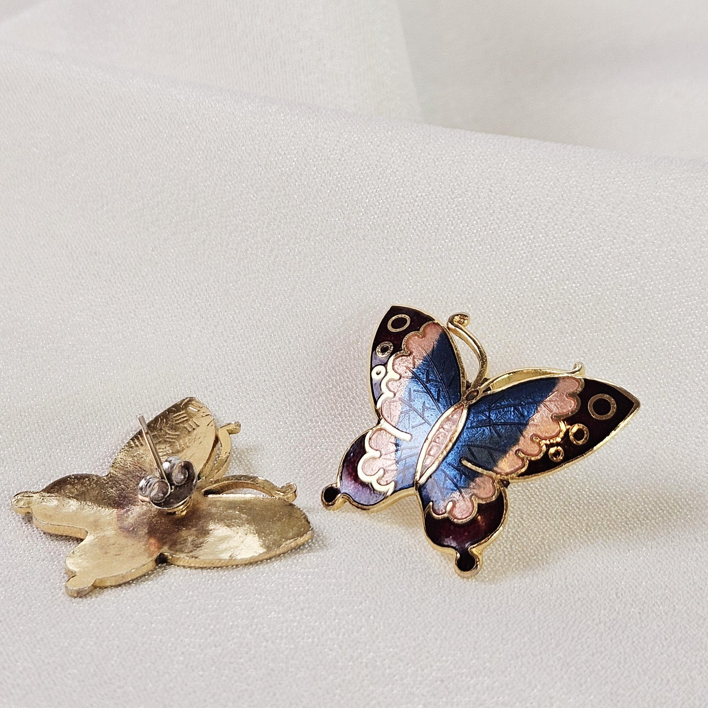 Vintage Enamel Multicolor Butterfly Metal Earrings