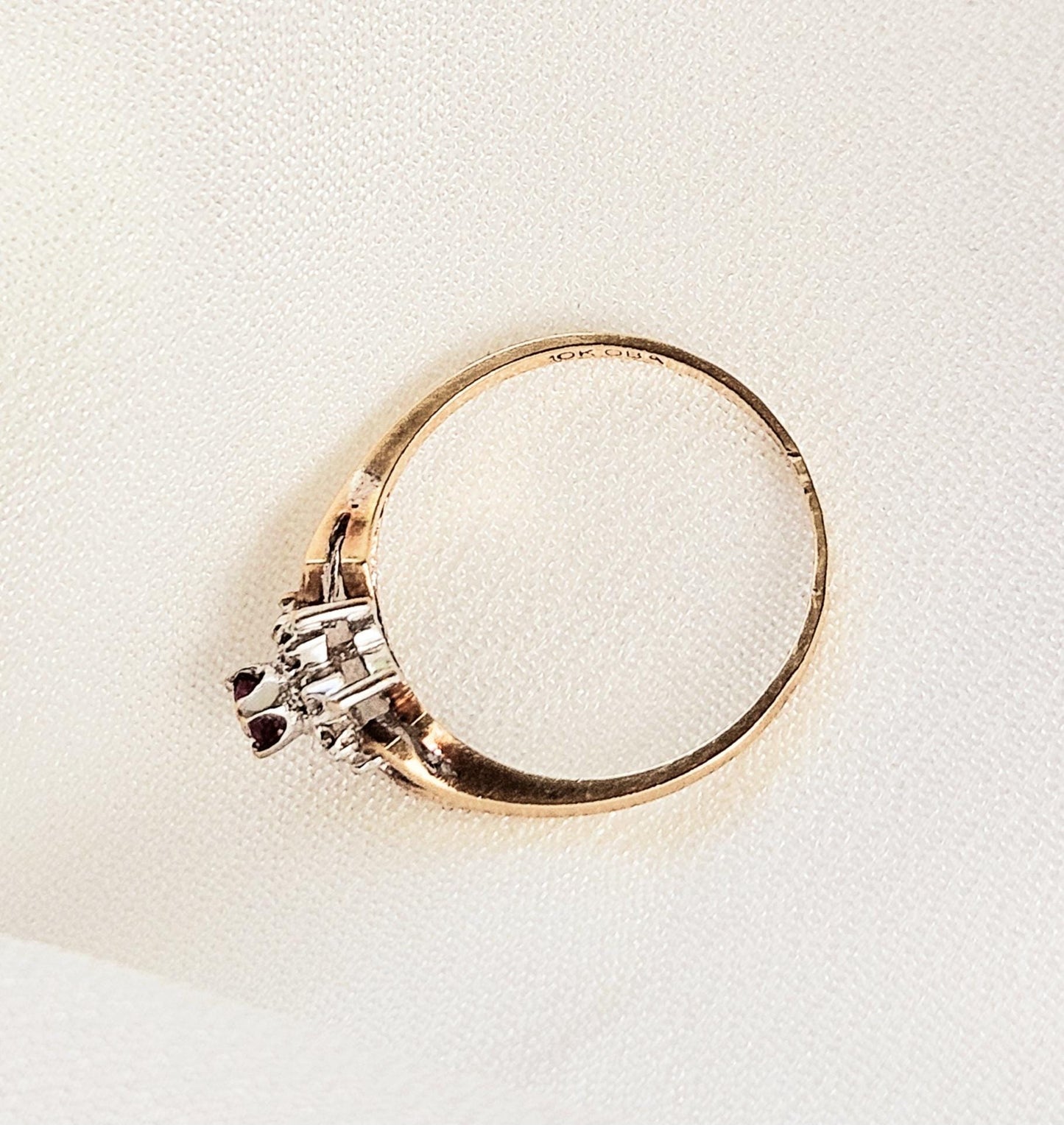 10k Gold Floral Cluster Ring with Ruby and Diamond Accents