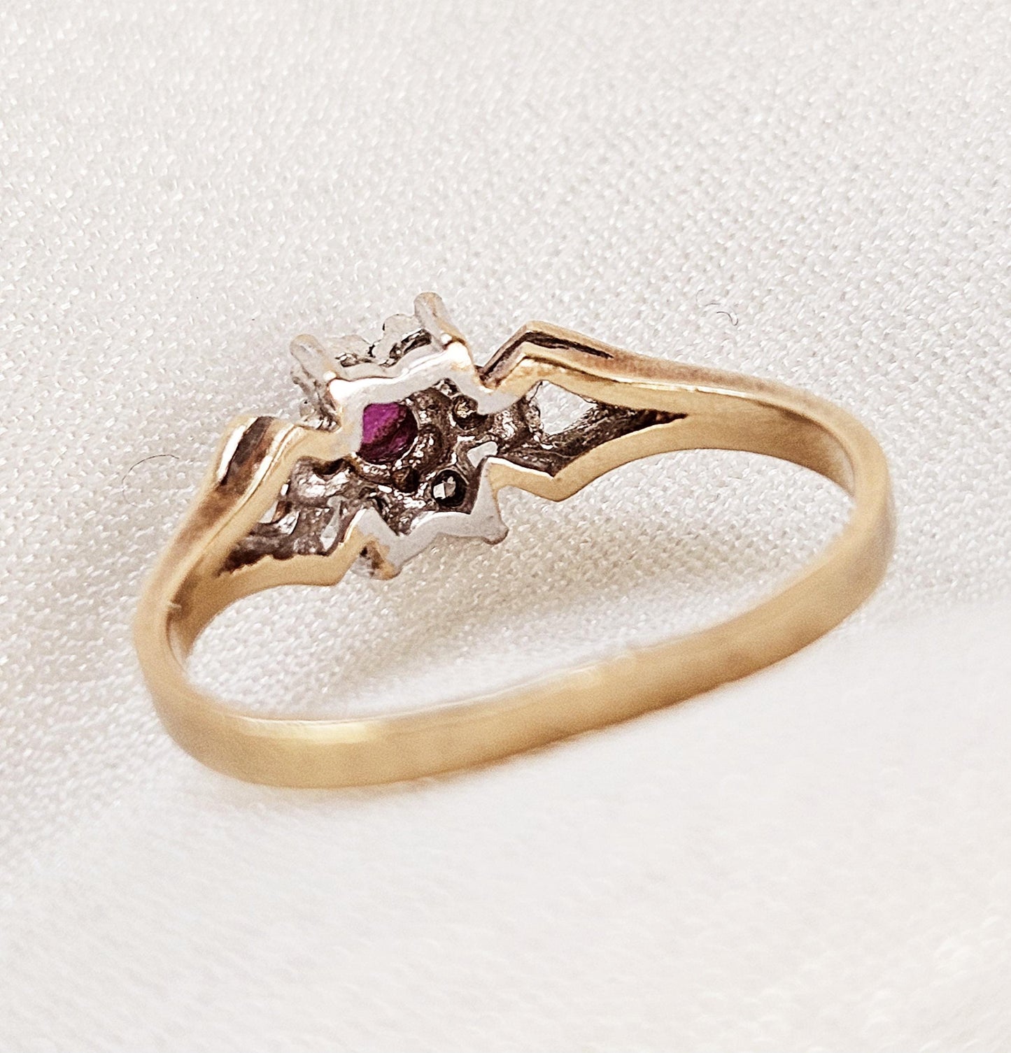 10k Gold Floral Cluster Ring with Ruby and Diamond Accents