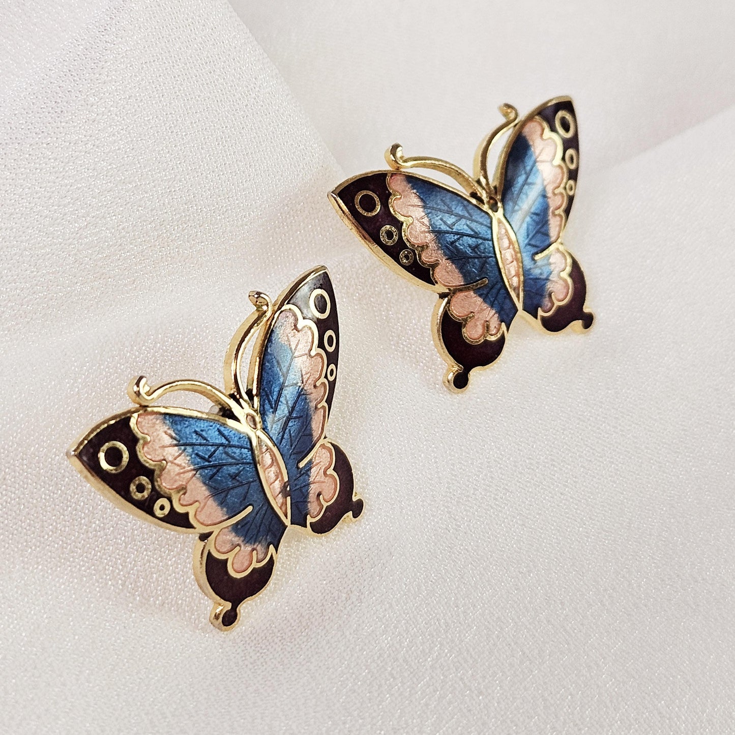 Vintage Enamel Multicolor Butterfly Metal Earrings