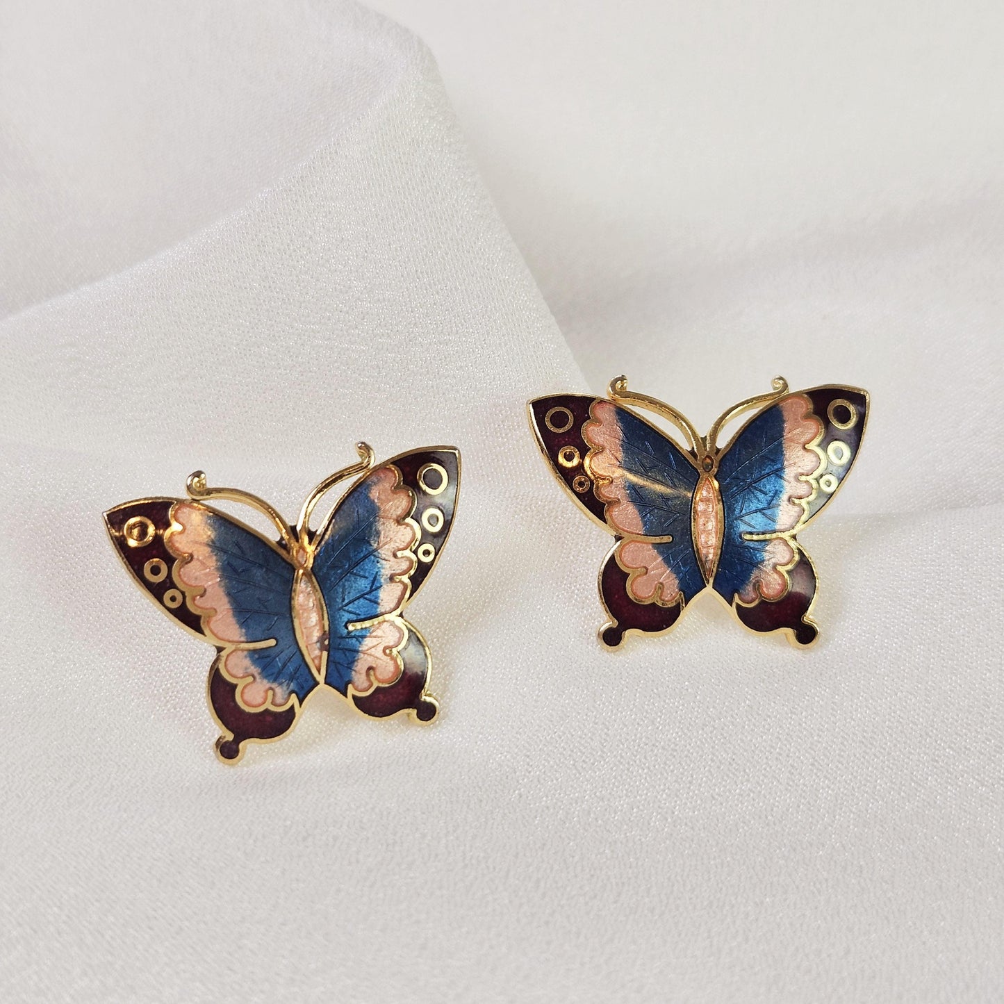 Vintage Enamel Multicolor Butterfly Metal Earrings