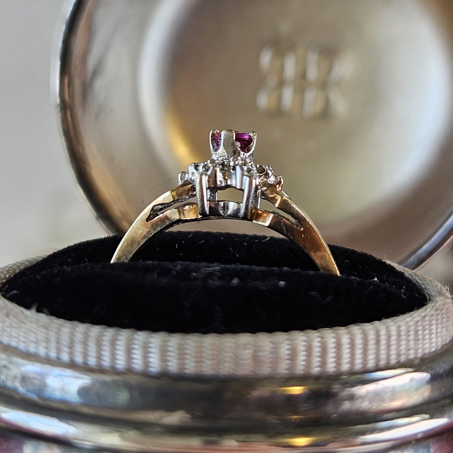 10k Gold Floral Cluster Ring with Ruby and Diamond Accents