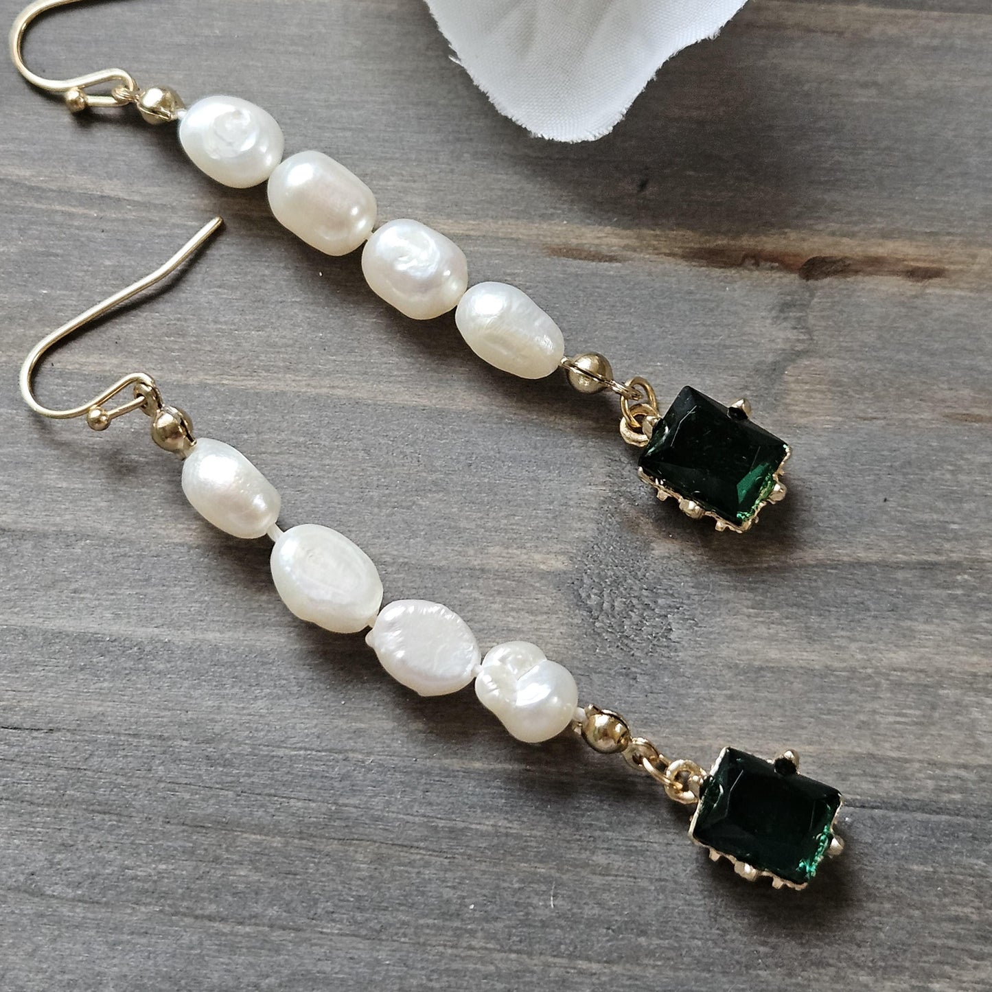Fresh Water Pearl Green CZ Gold Plated Drop Earrings