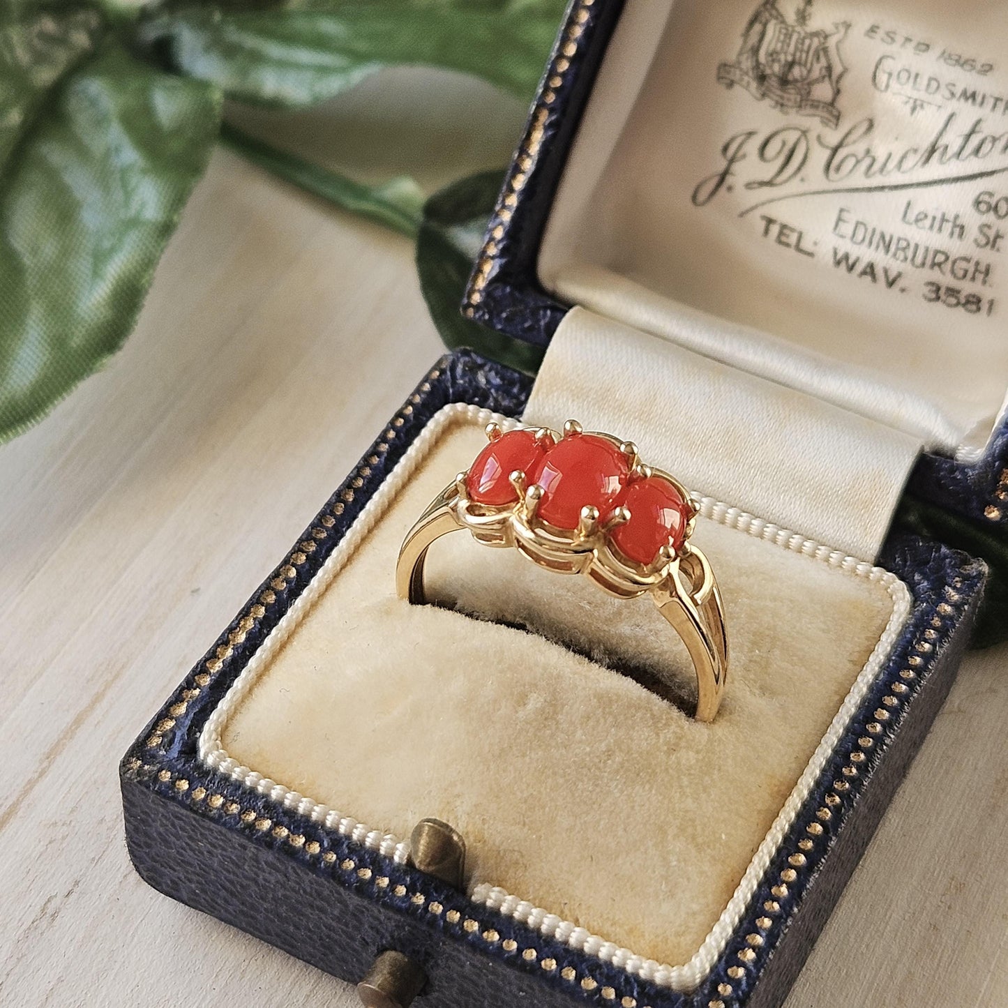 Vintage Coral Cabochon Ring in Elegant 14k Gold Setting