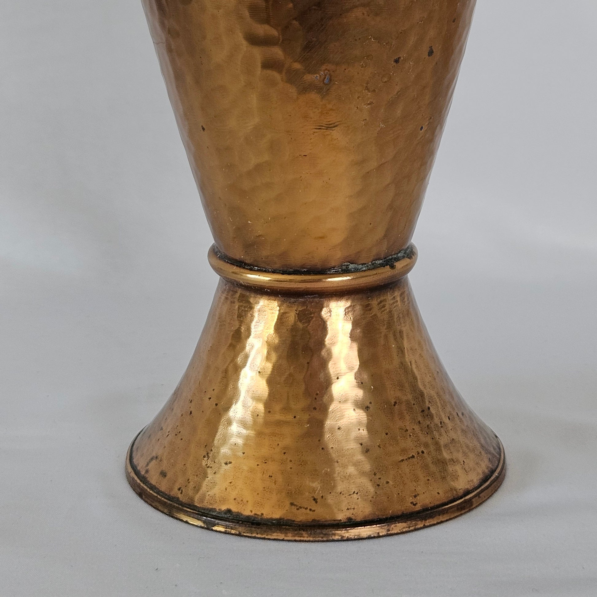 Vtg Handmade Hammered Copper Vase with Deer and Ornamental Details