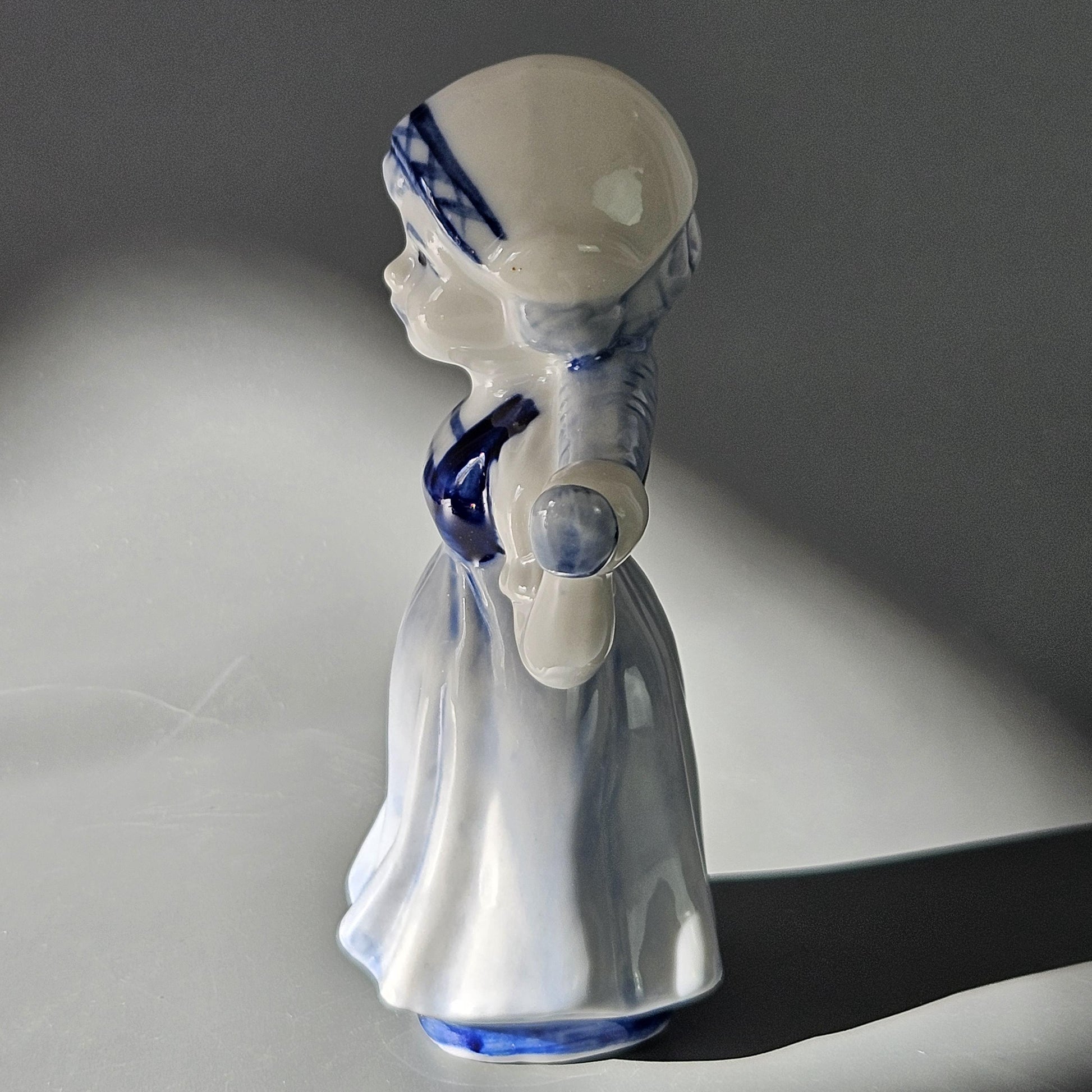 Vintage Delft Blue & White Porcelain Dutch Girl Water Carrier