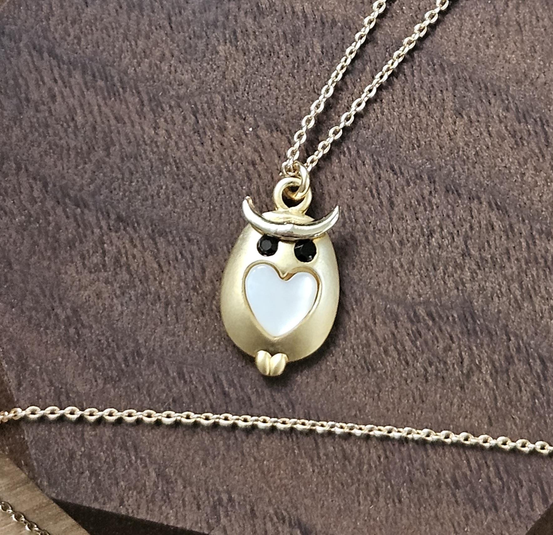 Gold Tone Mini Owl Pendant Necklace with Gemstones