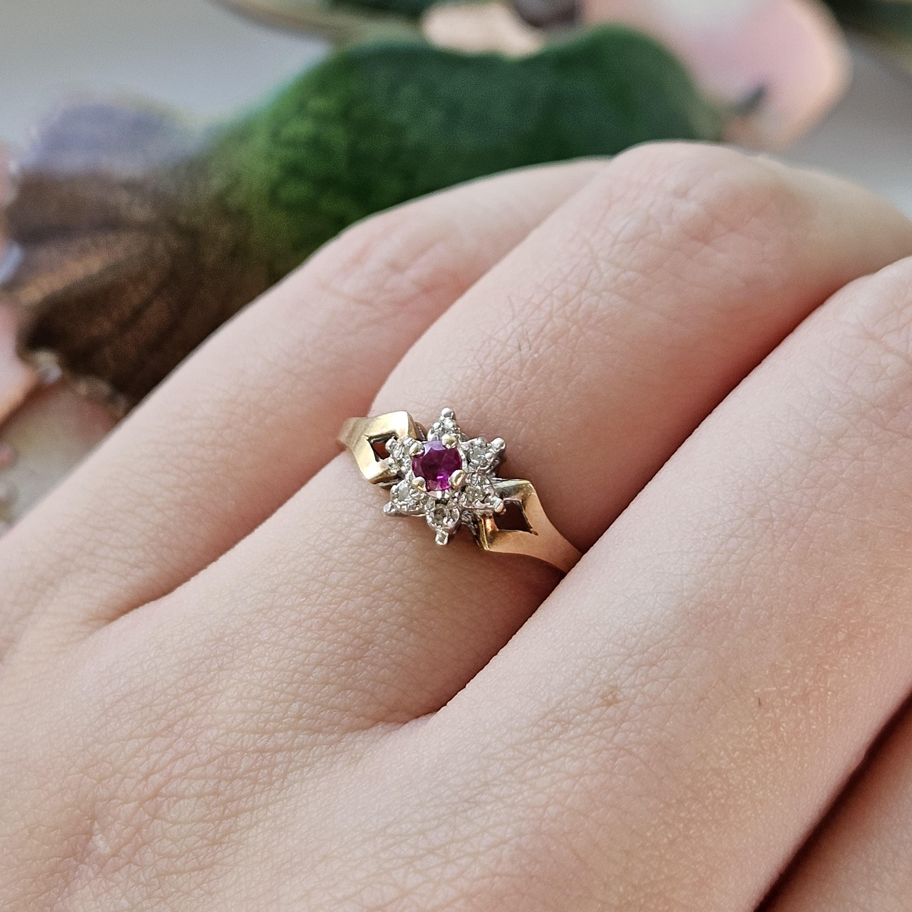 10k gold ring with ruby and small 2024 diamonds