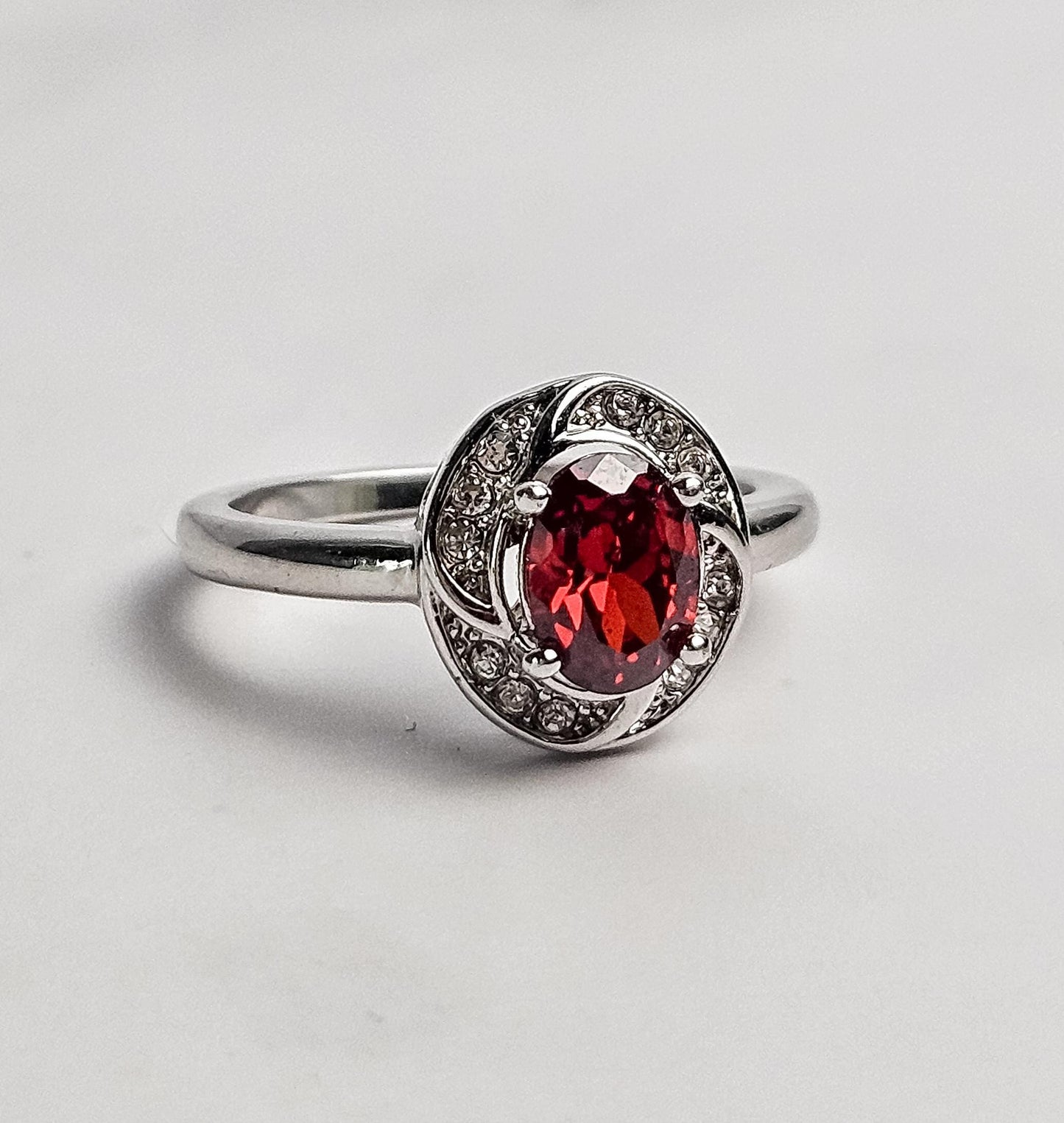 Vintage-inspired red Garnet Ring – with CZ Accents