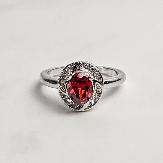 Vintage-inspired red Garnet Ring – with CZ Accents